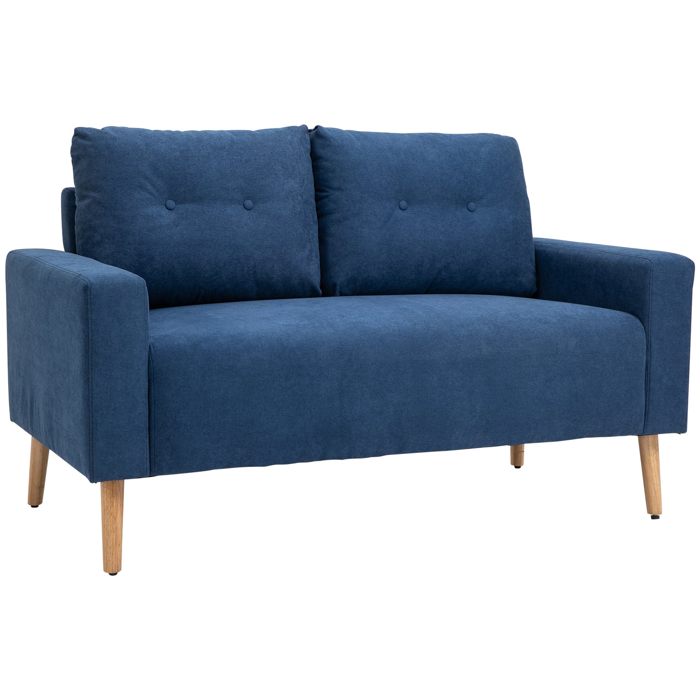 HOMCOM Sofá de 2 Plazas Sillón Moderno Tapizado en Poliéster con 2 Cojines Reposabrazos y Patas de Madera de Caucho para Dormitorio Oficina 145x76x88 cm Azul