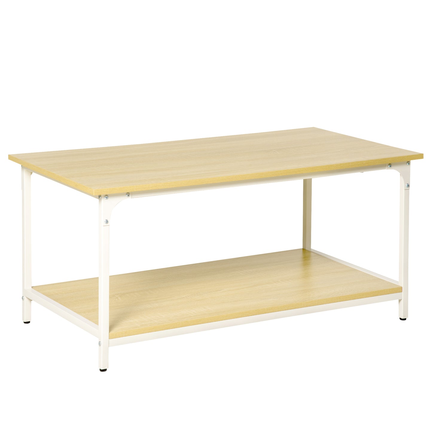 HOMCOM Mesa de Centro Mesa para Salón Moderna con Estante de Almacenamiento y Marco de Acero para Oficina 100x54x45,8 cm Natural