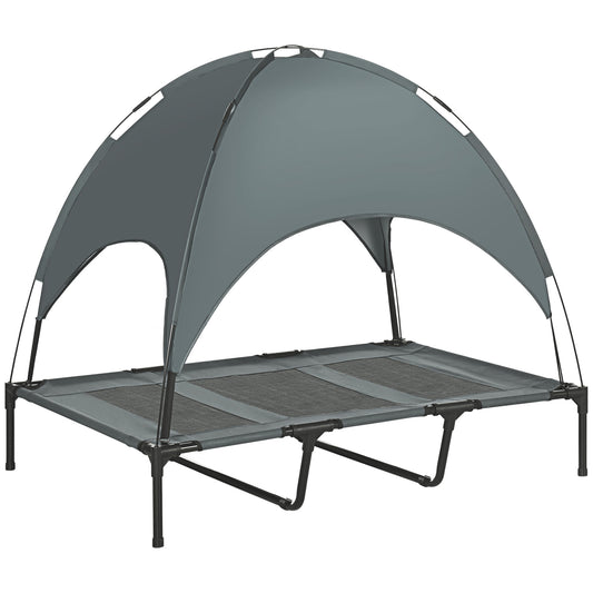 PawHut Cama Elevada para Mascotas Portátil con Toldo Extraíble Tela Transpirable al Aire Libre para Interior y Exterior 122x92x108 cm Gris