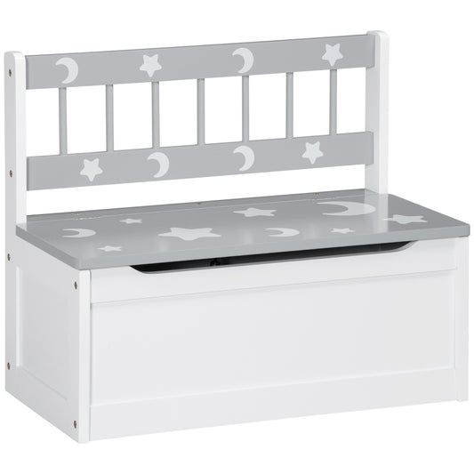 ZONEKIZ 2 en 1 Baúl de Juguetes para Niños de +18 Meses Banco de Almacenaje Infantil con Tapa de Cierre para Dormitorio Sala de Juego Carga 50 kg 60x30x50 cm Gris y Blanco