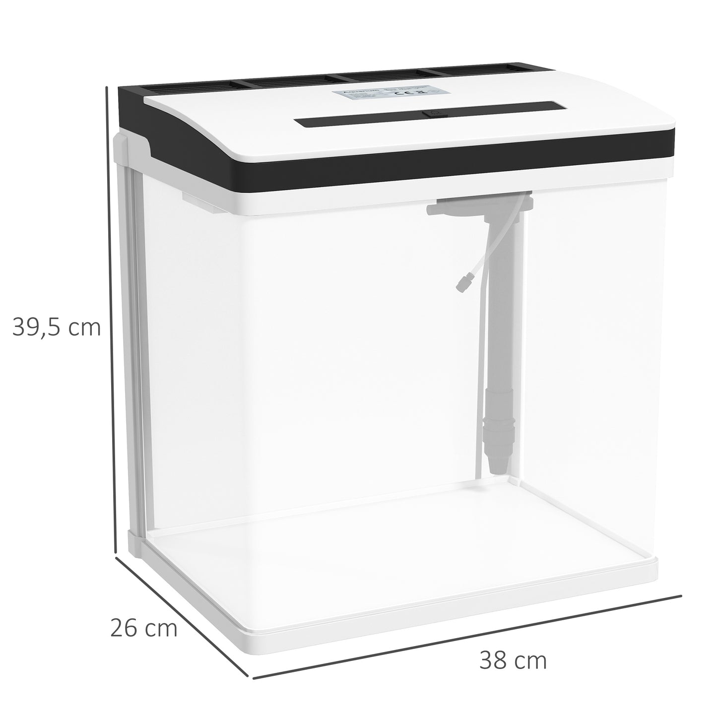 PawHut Acuario de Cristal de 28L Pecera Pequeña con Sistema de Filtro Iluminación LED Bomba de Agua 38x26x39,5 cm Blanco