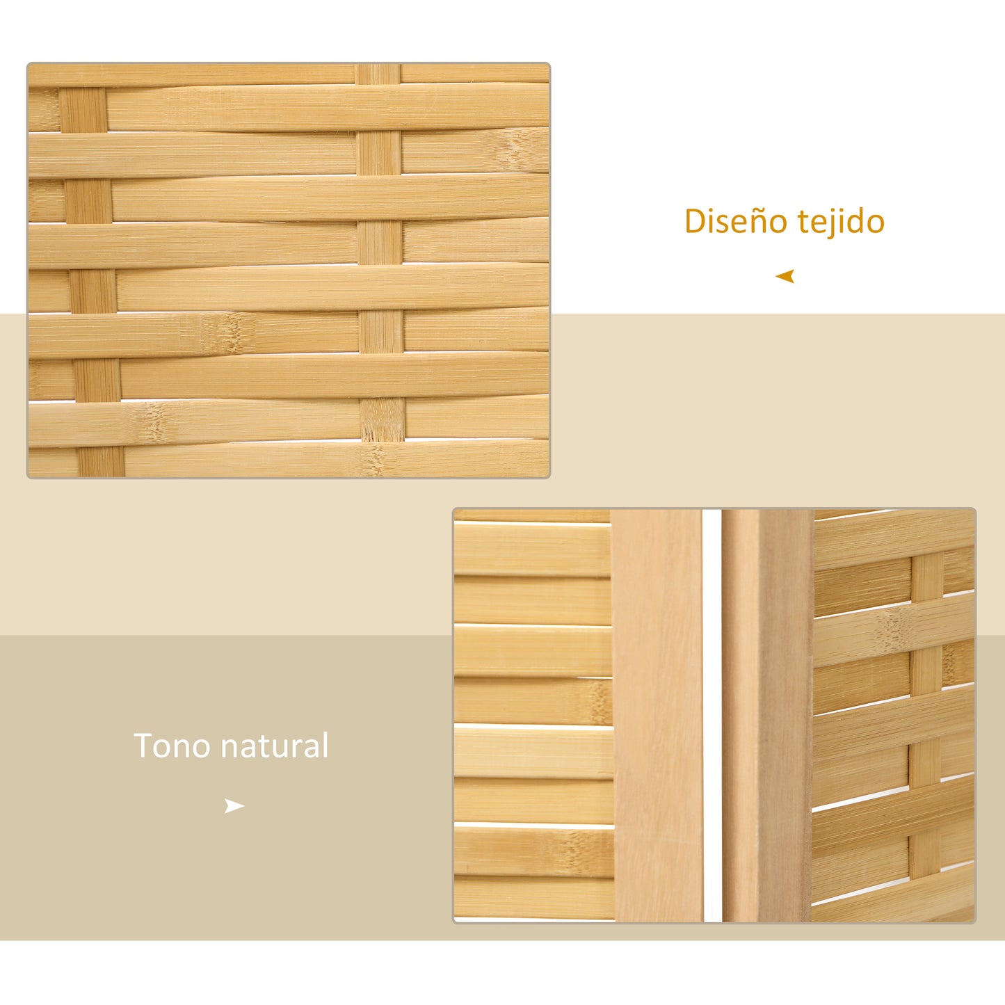 HOMCOM Biombo de 3 Paneles Divisor de Habitación Plegable 120x1,8x170 cm Separador de Ambientes con Patrón de Tejido de Bambú Estilo Rústico para Oficina Dormitorio Salón Natural