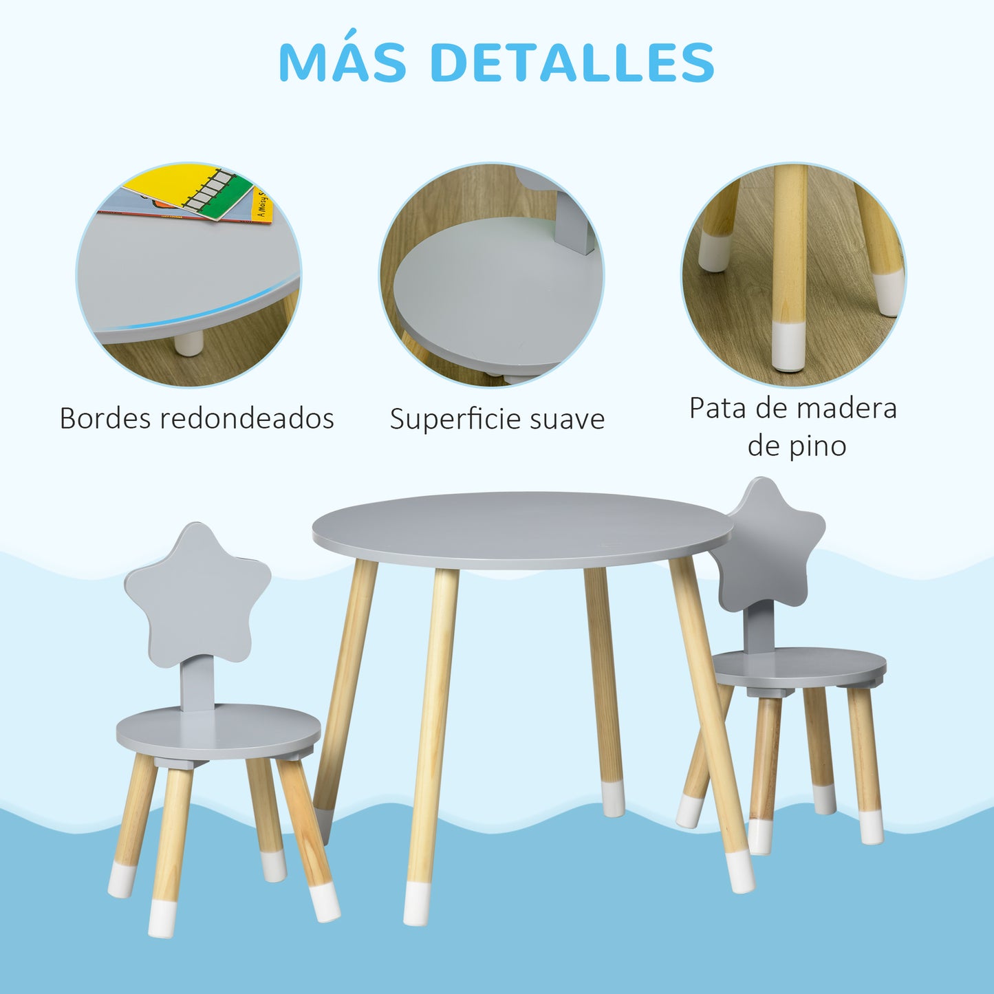 Conjunto de Mesa 2 Sillas y Banco Infantil de Madera con Espacio de  Almacenamiento Muebles Infantiles