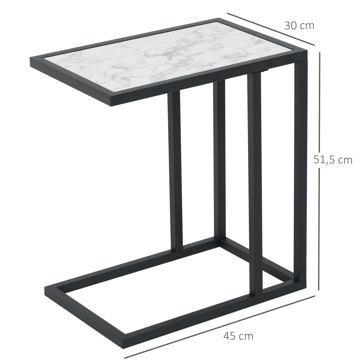 HOMCOM Mesita Auxiliar Mesa Lateral para Sofá Moderna con Superficie Imitación Mármol Estructura de Metal Ahorro de Espacio 45x30x51,5 cm Blanco