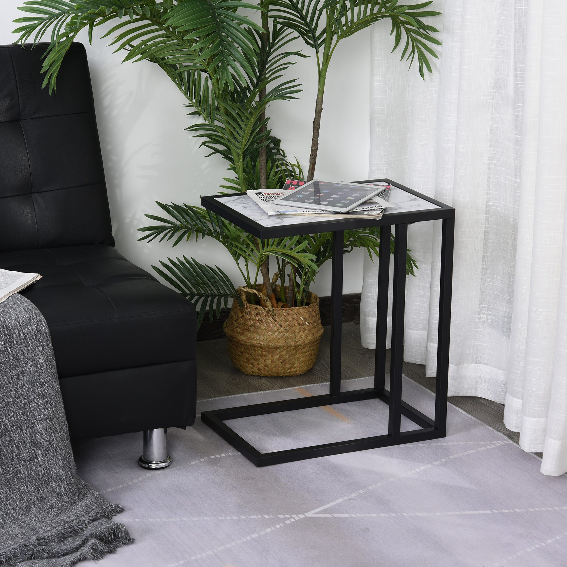  Mesa de centro de mármol de imitación moderna, moderna, con  marco de metal negro, ideal para sala de estar, oficina, negro : Hogar y  Cocina