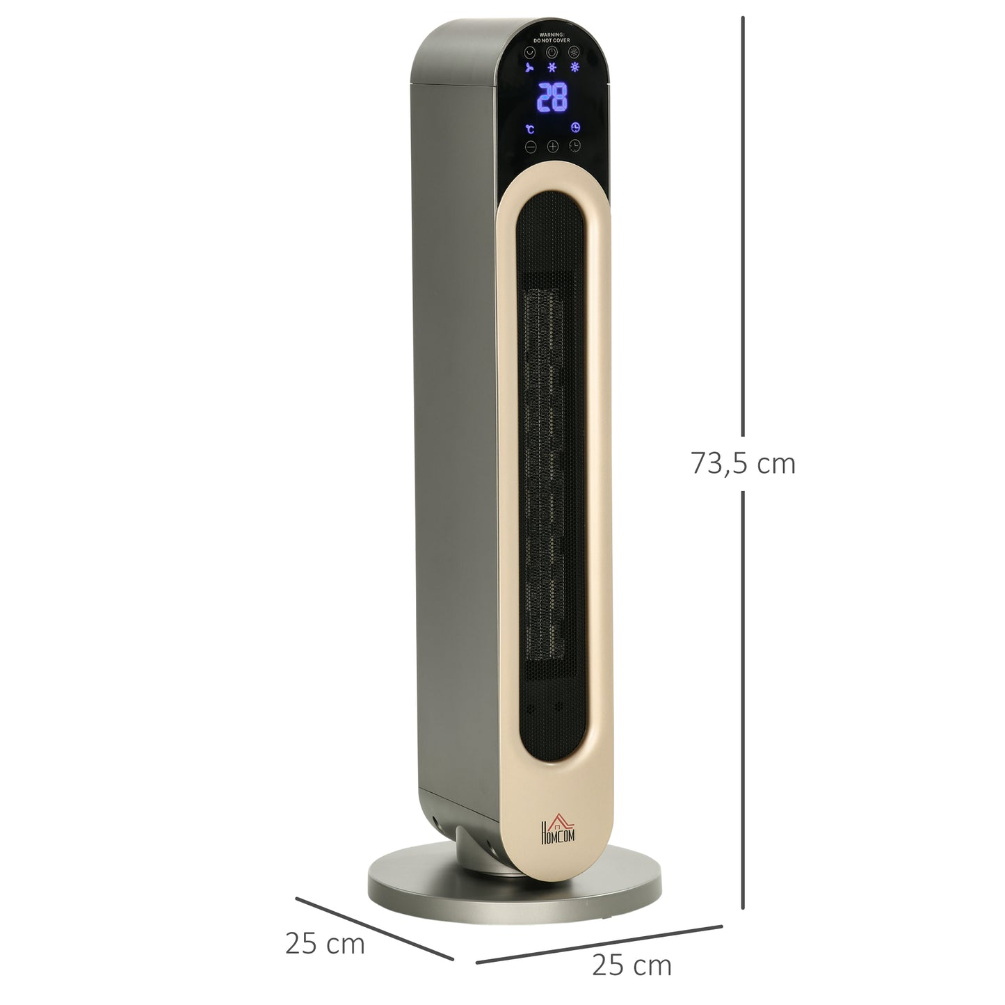 HOMCOM Calefactor Cerámico de Torre 1100/2200W Calentador Vertical con Mando a Distancia Pantalla LED Temporizador de 12H Termostato 3 Modos y Oscilación para 20-25 m² Ø25x73,5 cm Plata