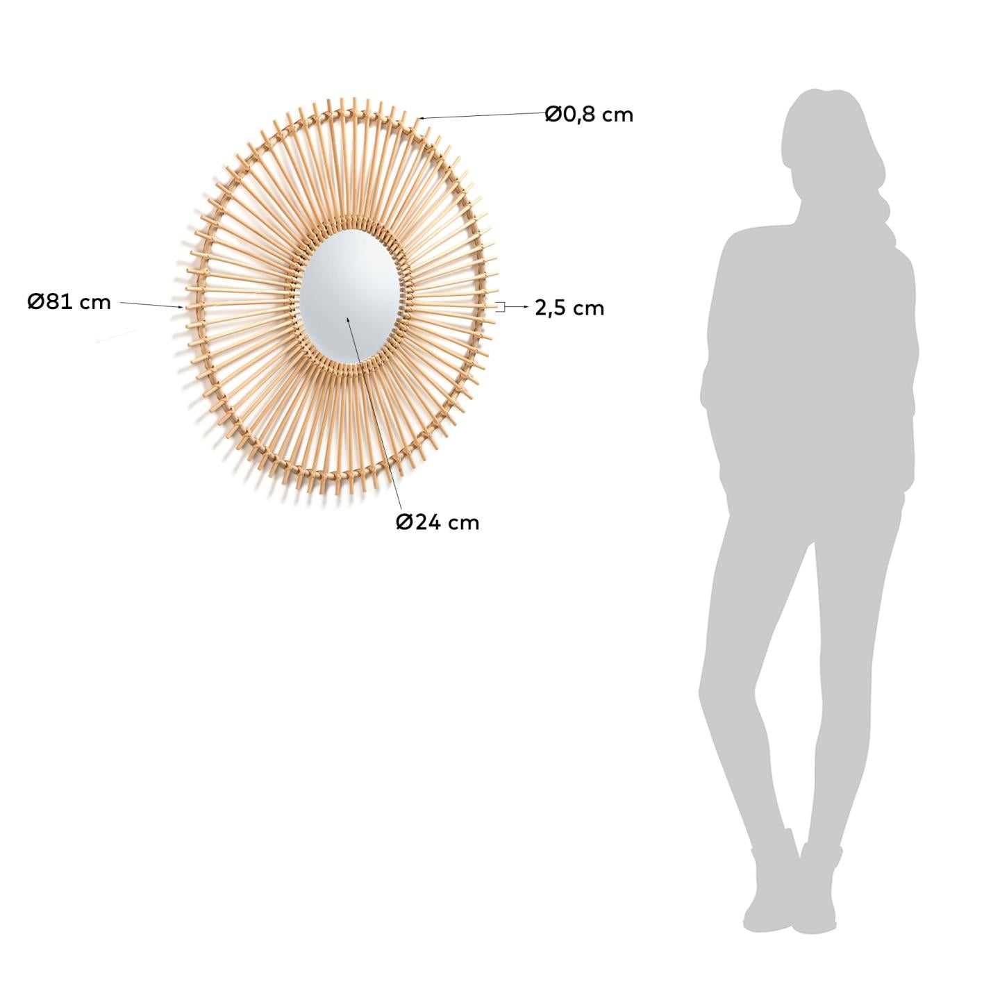 Espejo Louisa de ratán Ø 81 cm