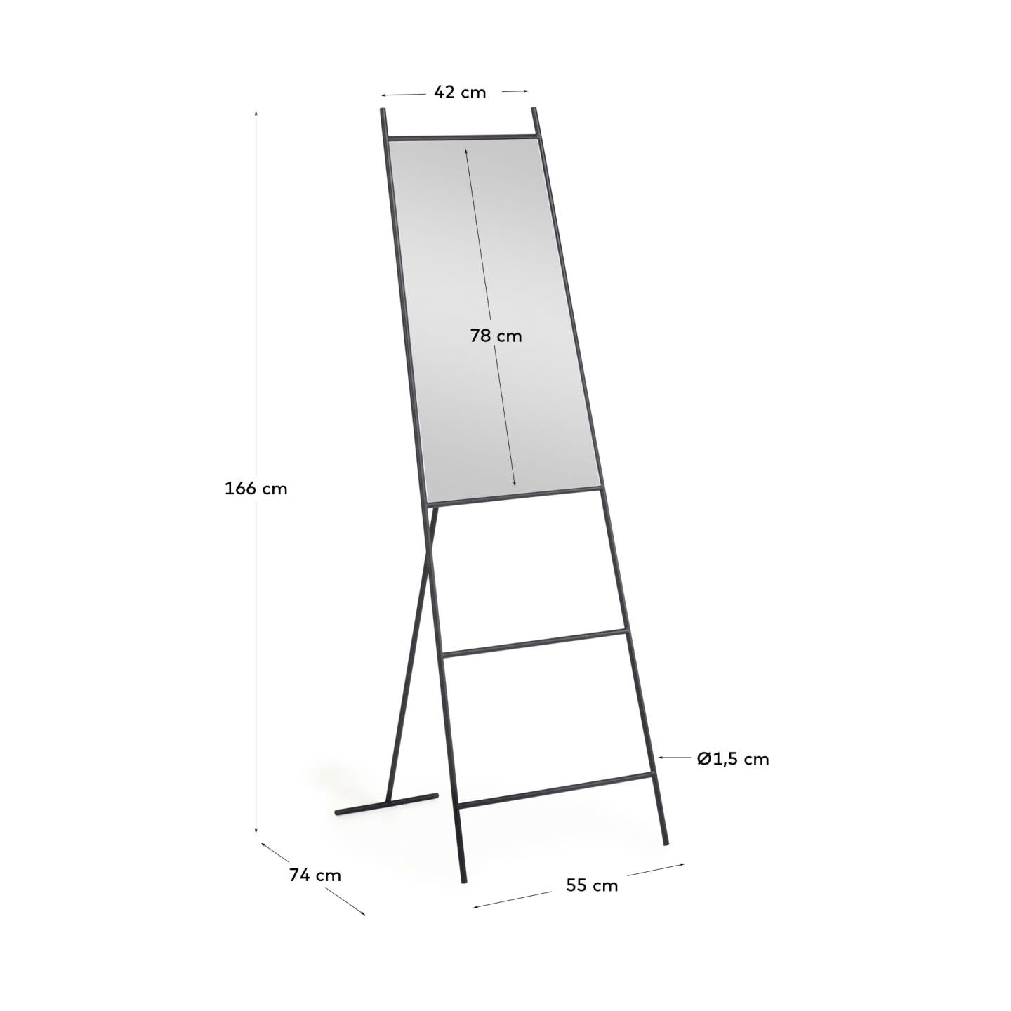 Espejo de pie Norland metal negro 55 x 166 cm