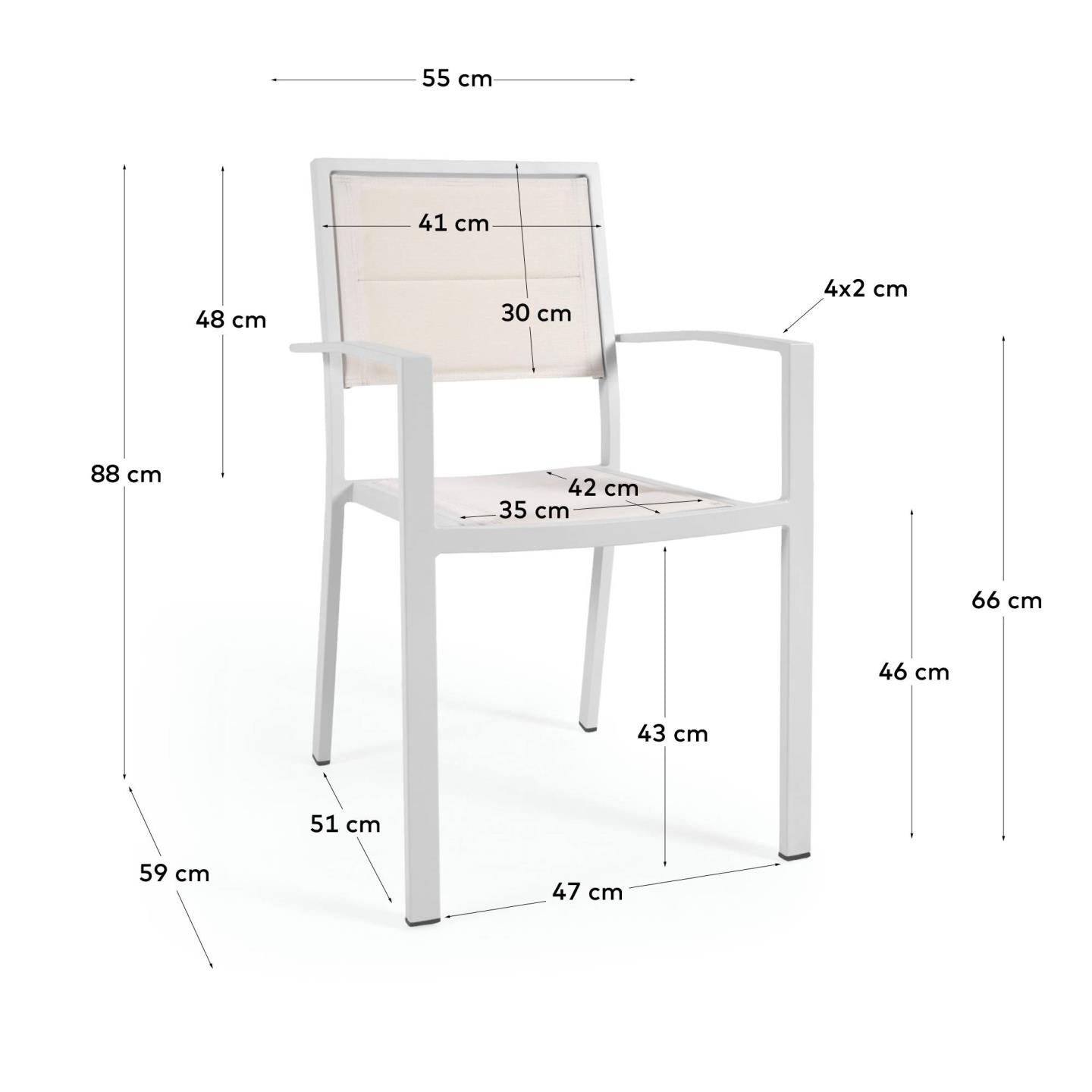 Silla de exterior apilable Sirley de aluminio y texteline blanco