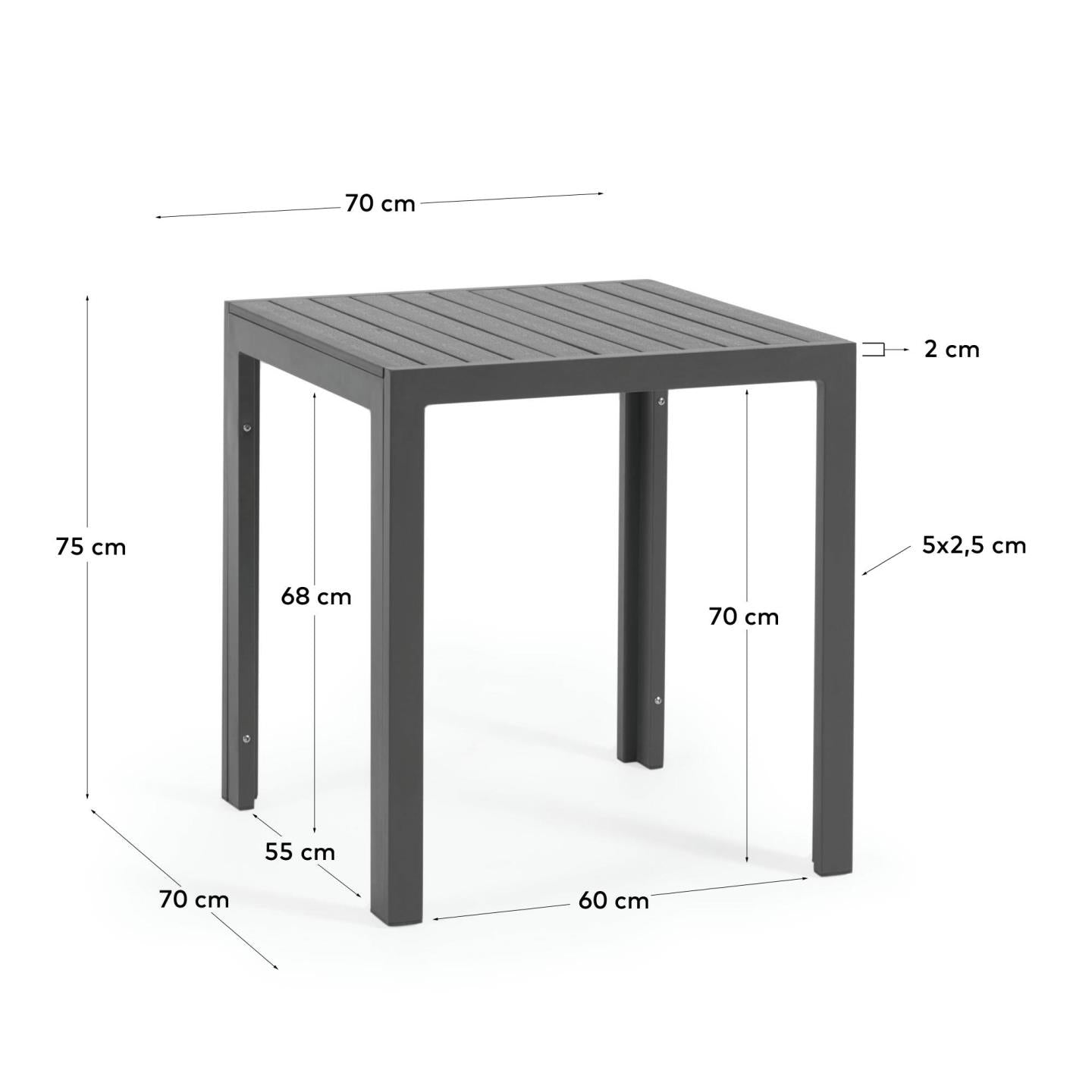 Mesa de exterior Sirley de aluminio negro 70 x 70 cm