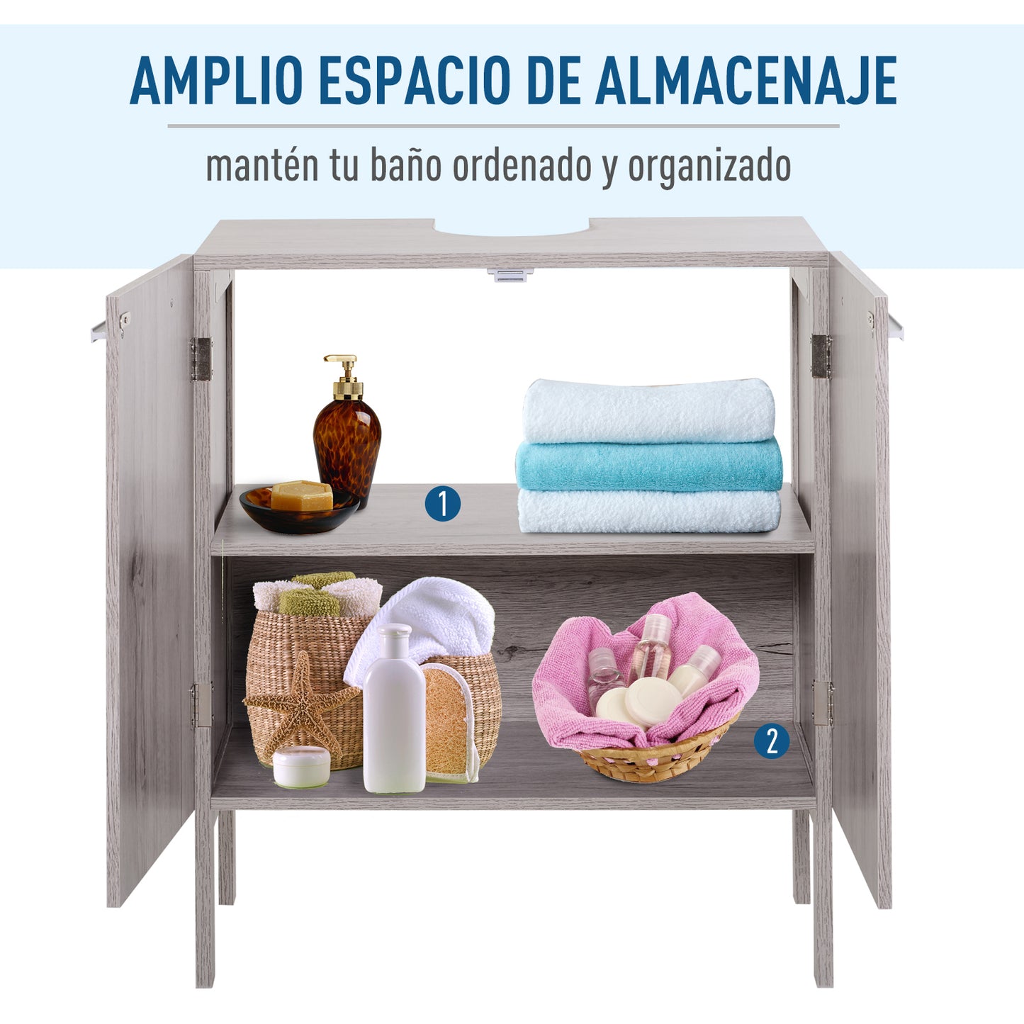 kleankin Mueble Bajo de Lavabo para Baño Compacto con 2 Puertas de Armario 60x30x70 cm