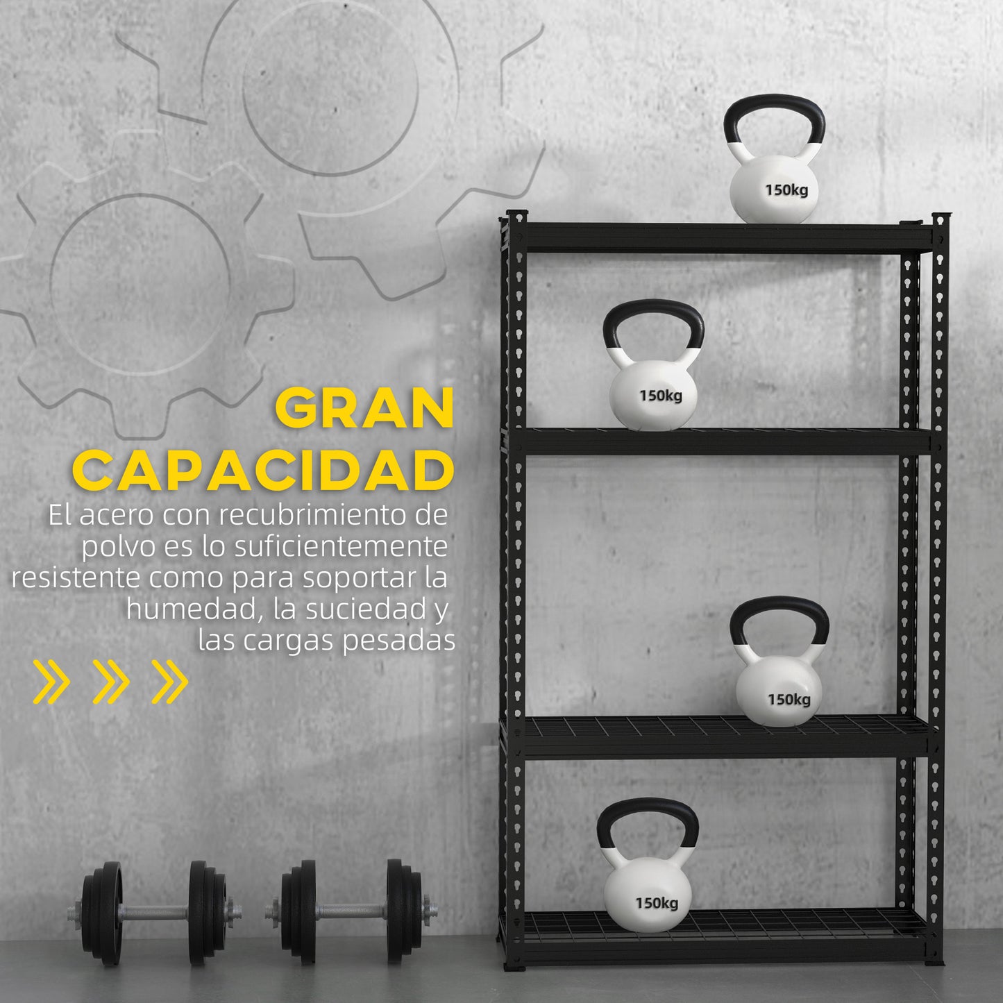 HOMCOM Estantería Metálica de Garaje de Acero Industrial con Estantes Ajustables para Tallar Cocina Hogar 70x30x152 cm Negro