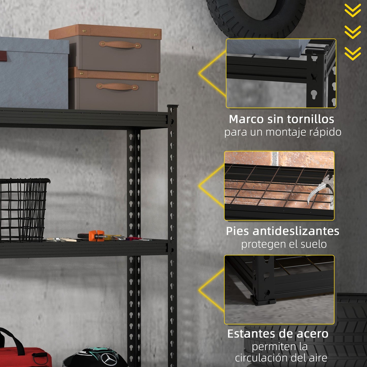 HOMCOM Estantería Metálica de Garaje de Acero Industrial con Estantes Ajustables para Tallar Cocina Hogar 70x30x152 cm Negro