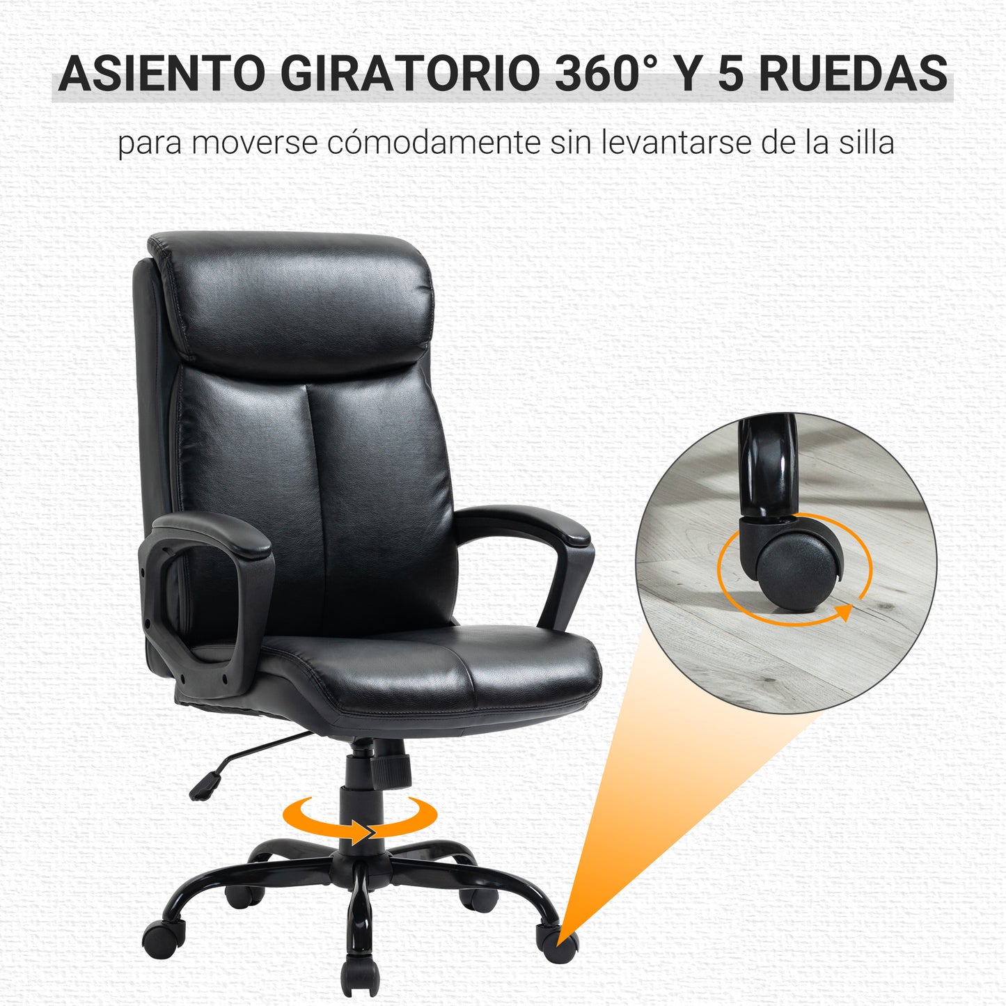 Vinsetto Silla Despacho Silla de Oficina Basculante con Altura Ajustable Reposabrazos y Respaldo Acolchado de Piel Sintética 67x69x111-119 cm Negro