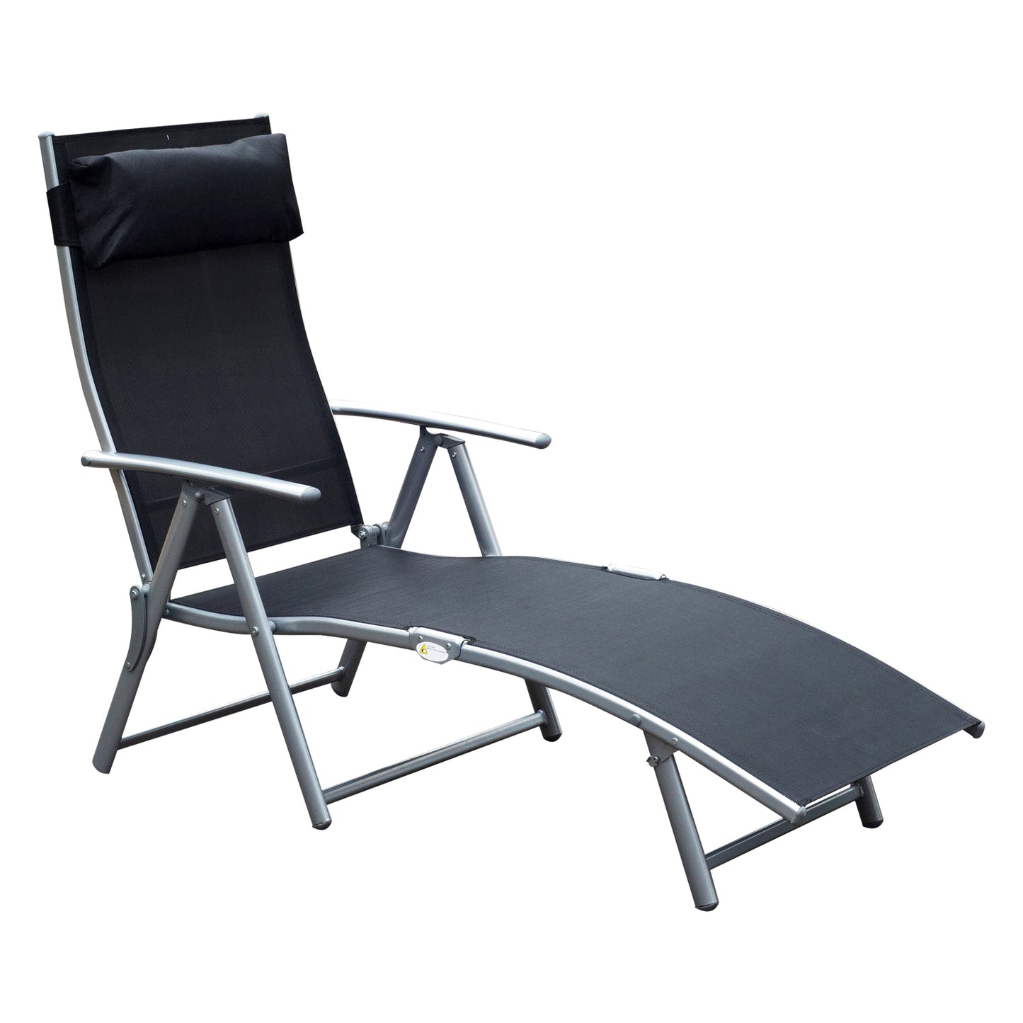 Outsunny Tumbona Plegable Tumbona de Jardín con Respaldo Ajustable en 7 Niveles Almohada y Reposabrazos Carga 165 kg para Piscina Terraza Camping 137x63,5x100,5 cm Negro