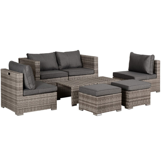 Outsunny Conjunto de Muebles de Jardín 8 Piezas de Ratán Convertible con 2 Mesas de Centro 2 Sofás esquineros 2 Sillones 2 Taburetes con Cojines para Patio Porche Terraza Gris