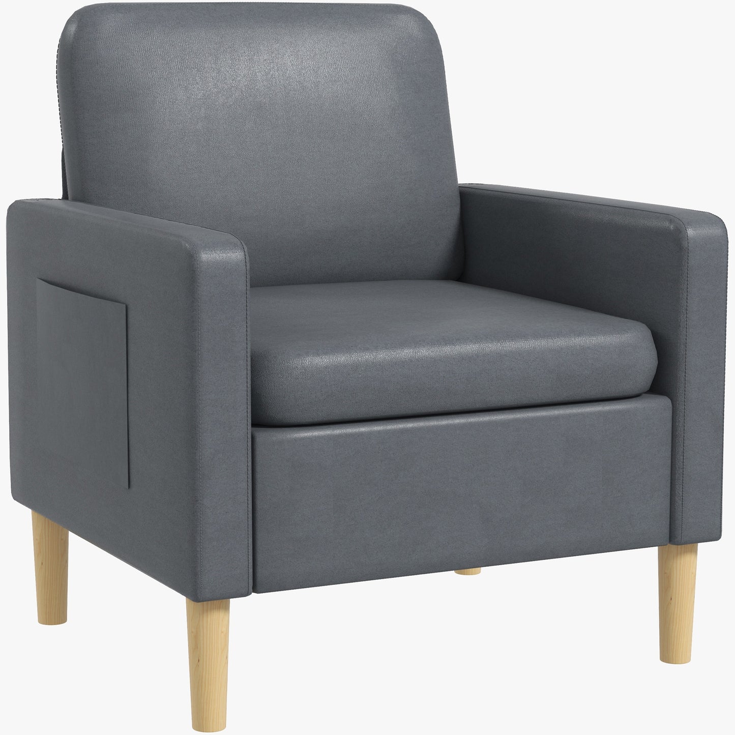 HOMCOM Butaca de Salón Sillón Relax con 2 Bolsillos Laterales Reposabrazos Asiento Acolchado y Patas de Madera Sofá Individual de Moderno para Dormitorio 73x79x87 cm Gris