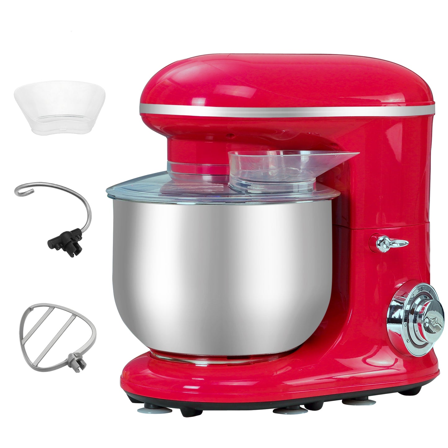 HOMCOM Batidora Amasadora para Repostería Profesional 1200W Robot de Cocina con 6 Velocidades Bol de Acero Inoxidable de 5,5 L y 3 Accesorios Incluidos 37x23x37 cm Rojo