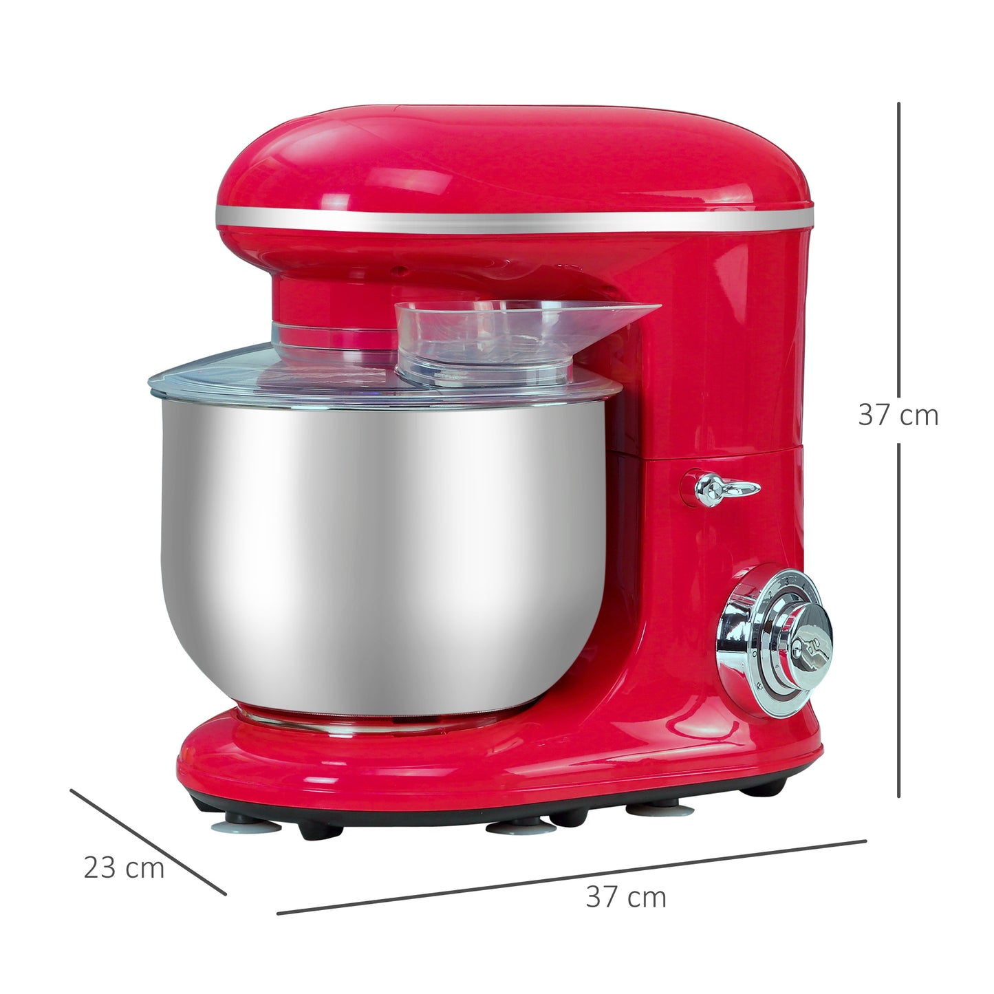 HOMCOM Batidora Amasadora para Repostería Profesional 1200W Robot de Cocina con 6 Velocidades Bol de Acero Inoxidable de 5,5 L y 3 Accesorios Incluidos 37x23x37 cm Rojo