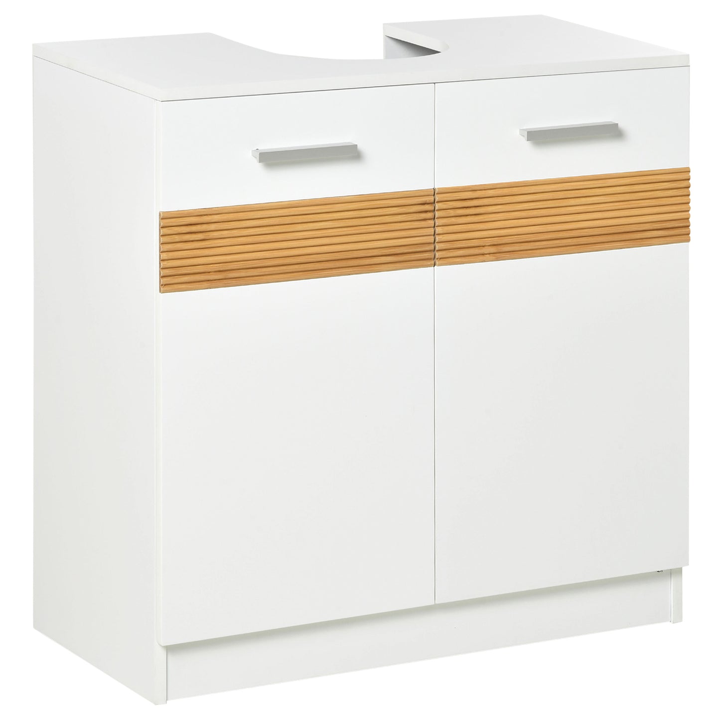 kleankin Mueble para Debajo del Lavabo Armario Baño de Suelo de Madera con 2 Puertas y Estante Interior Estilo Moderno 60x30x60,5 cm Blanco