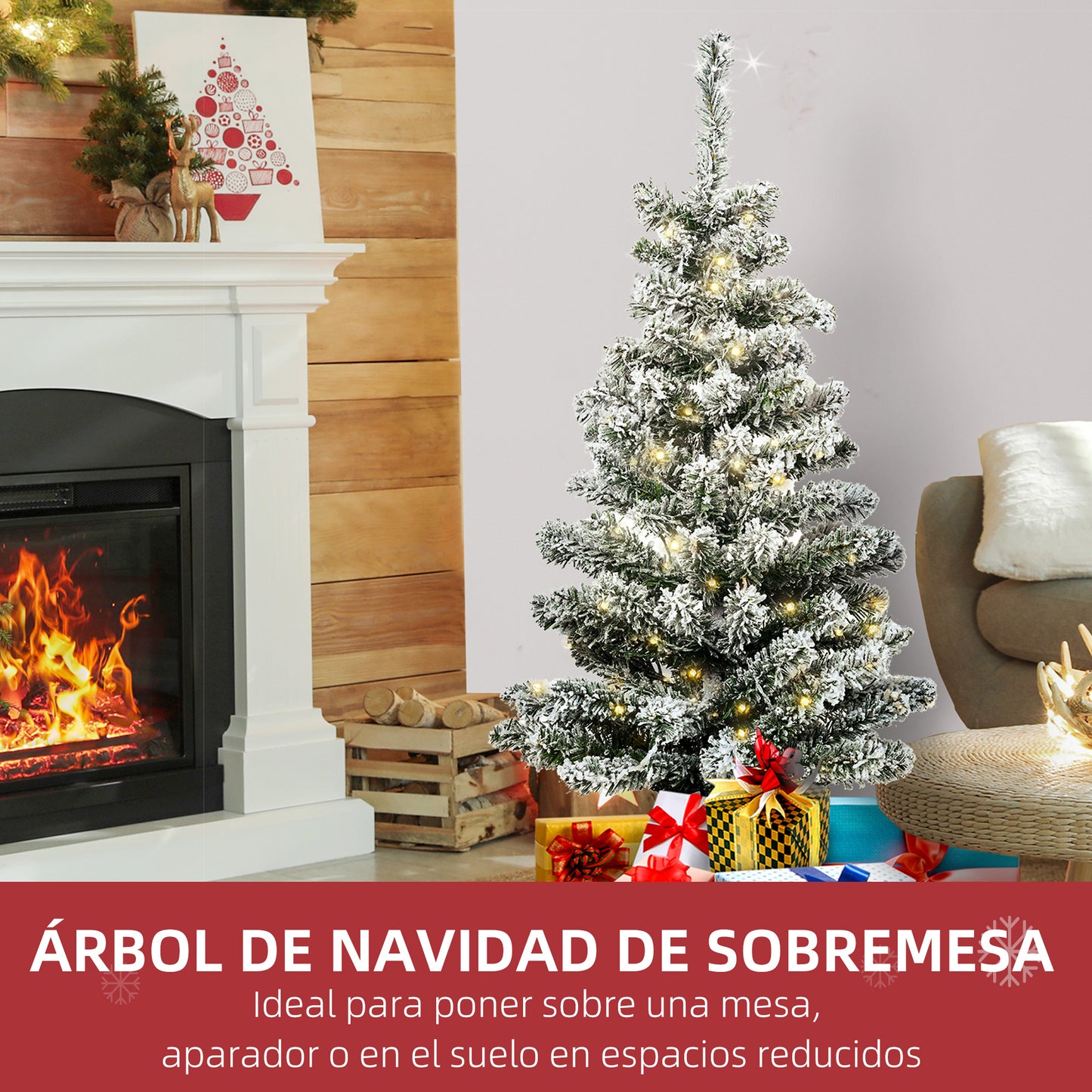 HOMCOM Árbol de Navidad Pequeño Artificial 90 cm con Luces LED 116 Ramas Maceta Desmontable y Soporte de Metal Decoración Navideña para Interior Ø40x90 cm Verde y Blanco