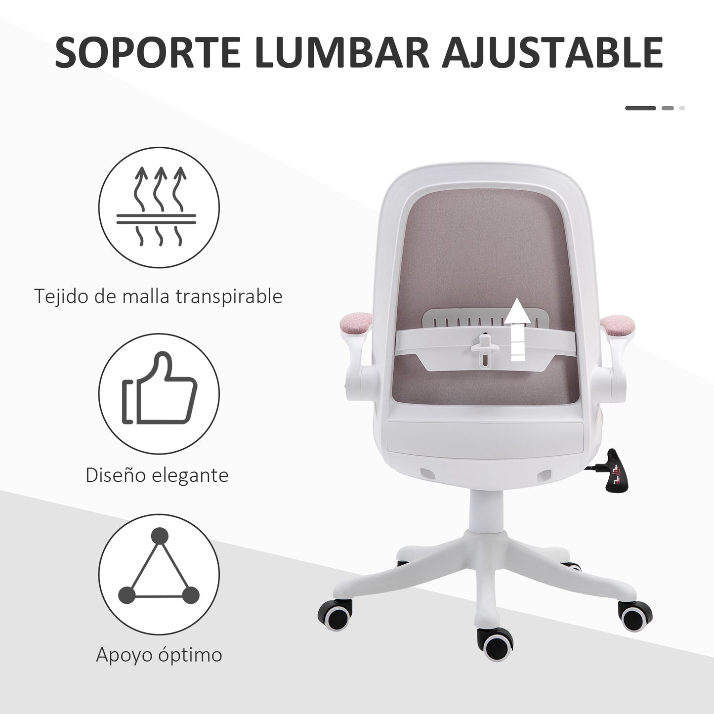 Vinsetto Silla Giratoria de Oficina Silla de Escritorio Basculante Altura Ajustable con Reposabrazos Elevable Carga 120 kg para Despacho Dormitorio 62,5x60x94-104 cm Rosa