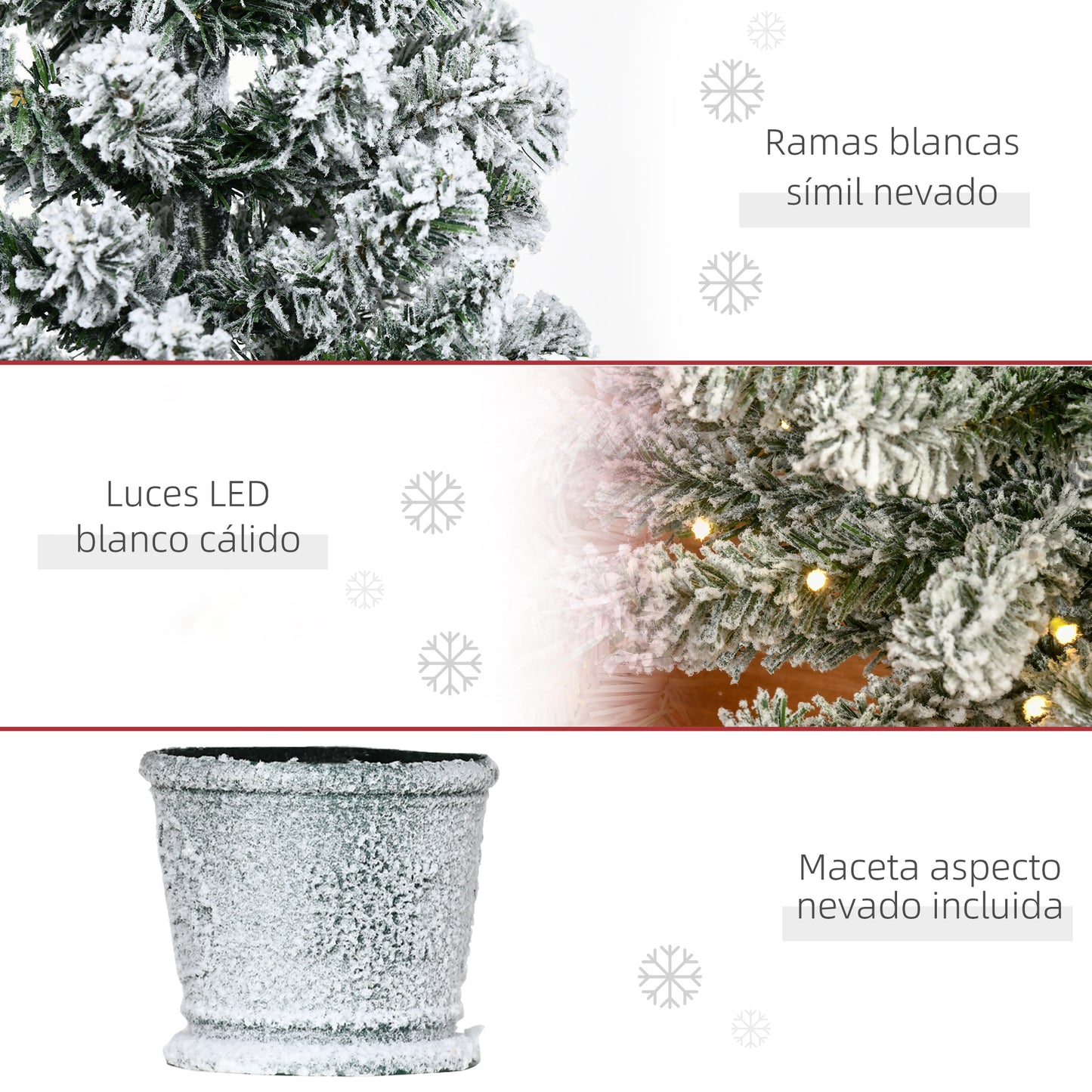 HOMCOM Árbol de Navidad Pequeño Artificial 90 cm con Luces LED 116 Ramas Maceta Desmontable y Soporte de Metal Decoración Navideña para Interior Ø40x90 cm Verde y Blanco