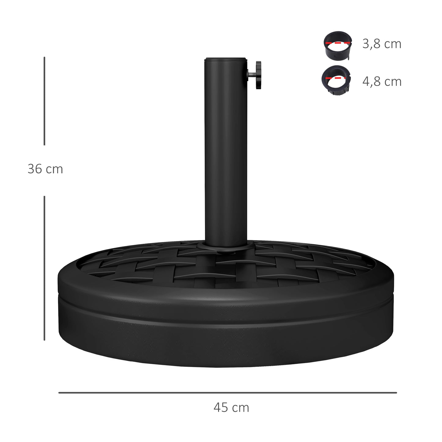 Outsunny Base de Sombrilla Redondo Soporte para Parasol Rellenable de Cemento Peso 18 kg para Poste de Paraguas de Ø38/48 mm Ø45x36 cm Negro