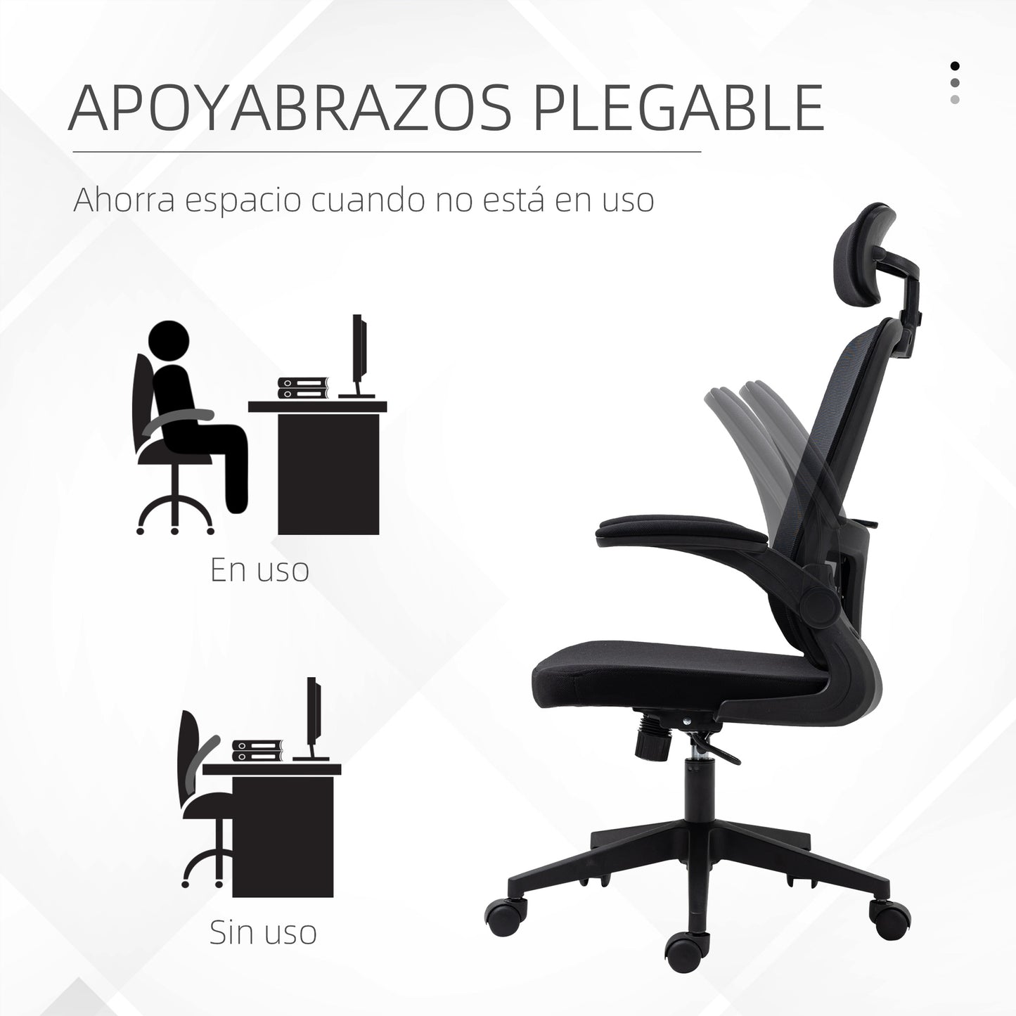 Vinsetto Silla de Oficina de Malla Silla Escritorio Giratoria con Altura Ajustable Reposabrazos Plegable Reposacabezas y Soporte Lumbar Regulables 65x64x114-122 cm Negro