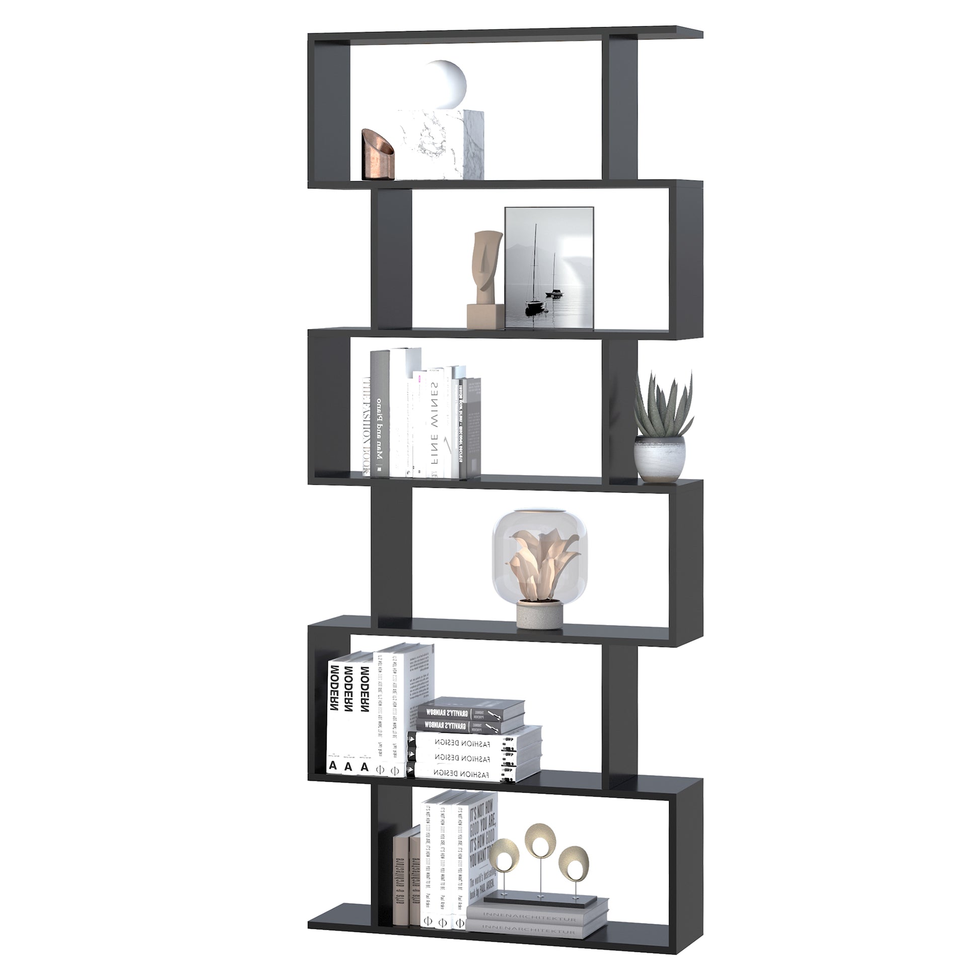 HOMCOM Estantería Librería con 6 Estantes para Comedor Salón Diseño Moderno  Montaje de Pared 80x23x192 cm Blanco