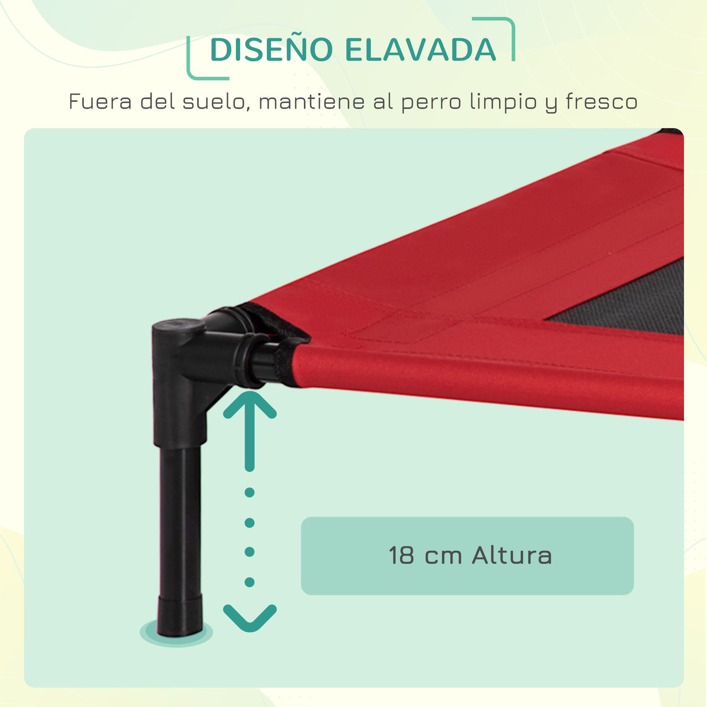 PawHut Cama Elevada para Perros Gatos Portátil Cama para Mascotas con Zona de Malla Transpirable y Tela Oxford para Interior Exterior 76x61x18 cm Rojo