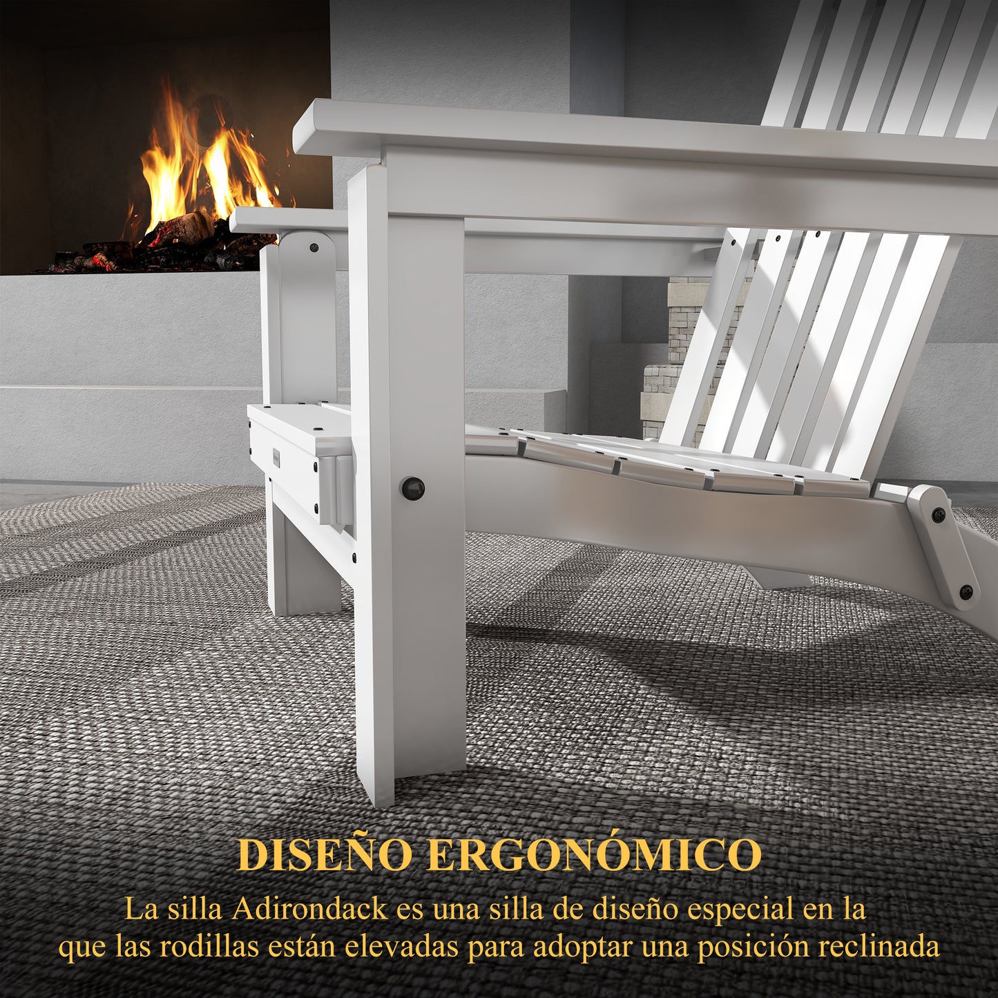 Outsunny Silla Adirondack de Madera Silla de Jardín Plegable con Reposabrazos Carga 160 kg para Patio Terraza Balcón 68x81x93 cm Blanco