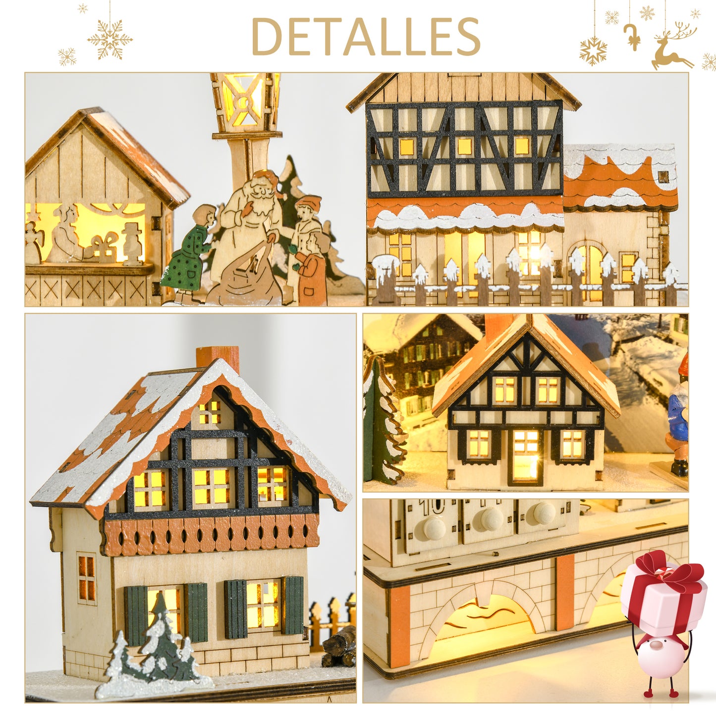 HOMCOM Calendario de Adviento para Llenar Calendario de Adviento de Madera con Luces y 24 Cajones de Cuenta Regresiva Juguetes para Niños y Adultos 44x10x37 cm Natural