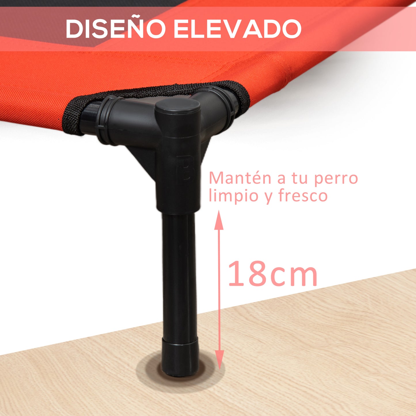 PawHut Cama Elevada para Perros Gatos Portátil Cama para Mascotas con Zona de Malla Transpirable y Tela Oxford para Interior Exterior 91,5x76,2x18 cm Rojo