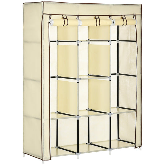 HOMCOM Armario de Tela Plegable Armario de Ropa Organizador Ropero Portátil con Estantes y Barra para Colgar para Dormitorio Vestidor 125x43x162,5 cm Crema