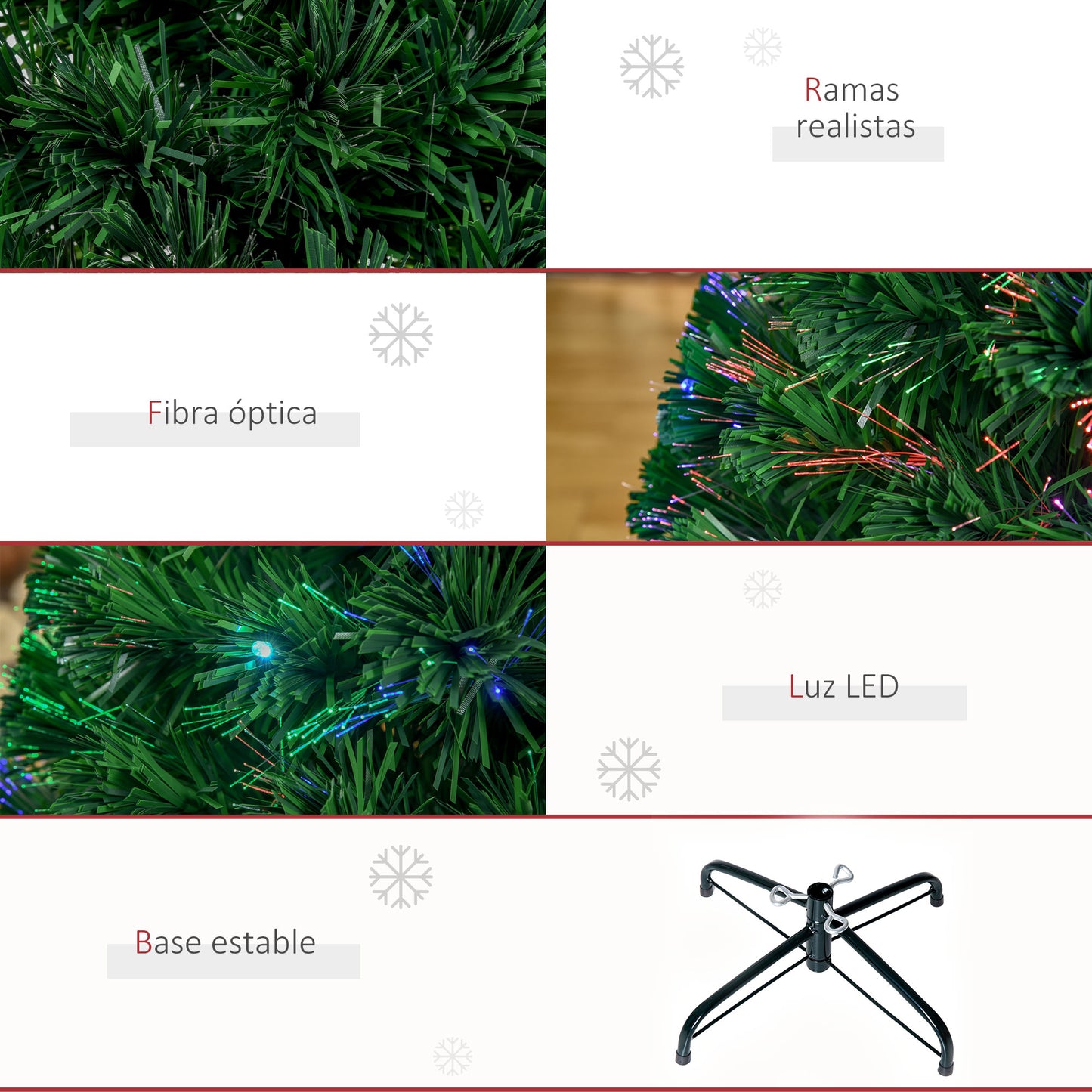 HOMCOM Árbol de Navidad 120cm Artificial Árbol de Pino Decoración Navideña con 16 LED de 3 Colores 130 Ramas Verde