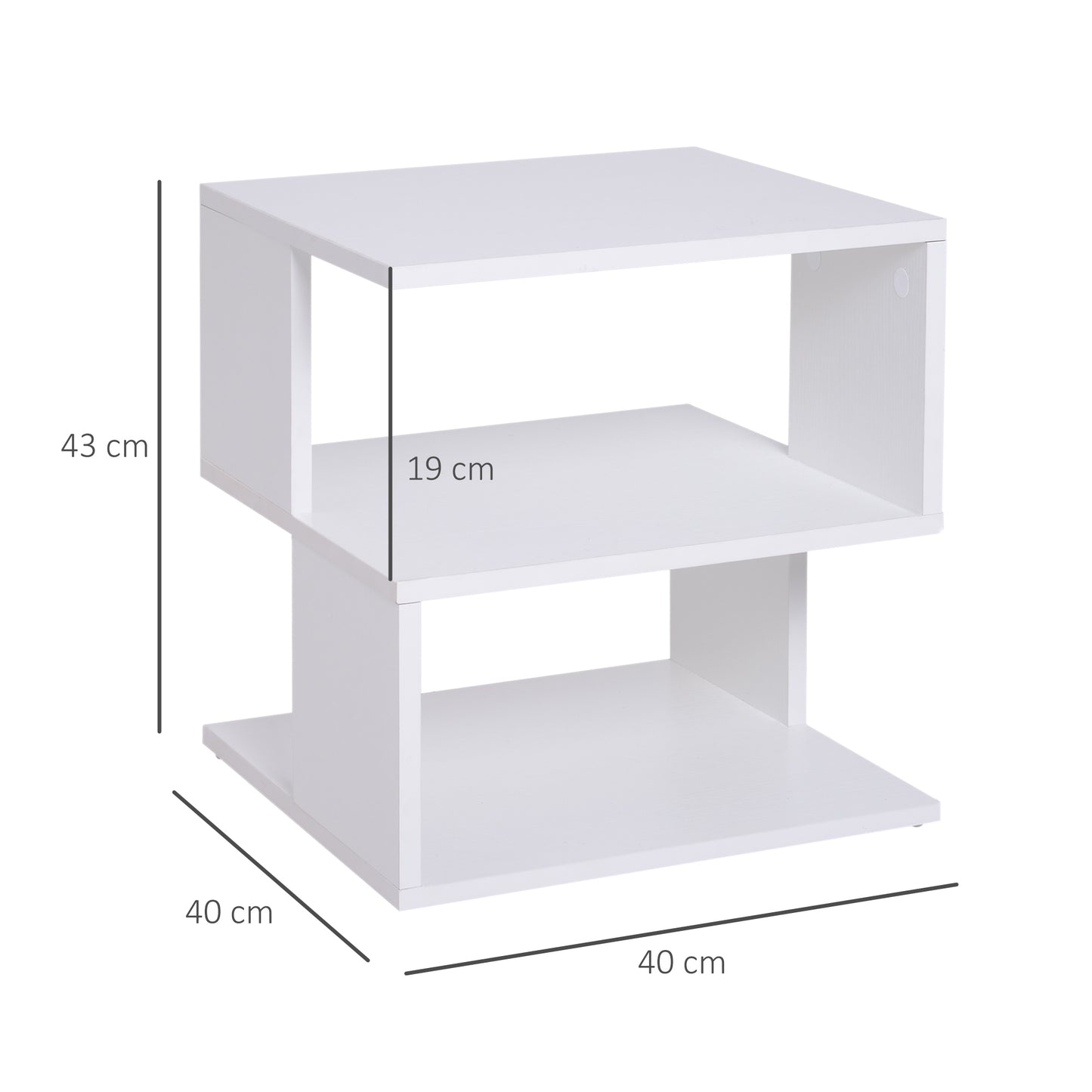 HOMCOM Mesa de Centro Mesita de Noche Mesita Auxiliar de 2 Niveles con Estante de Almacenamiento para Salón Dormitorio Librería 40x40x43 cm Blanco