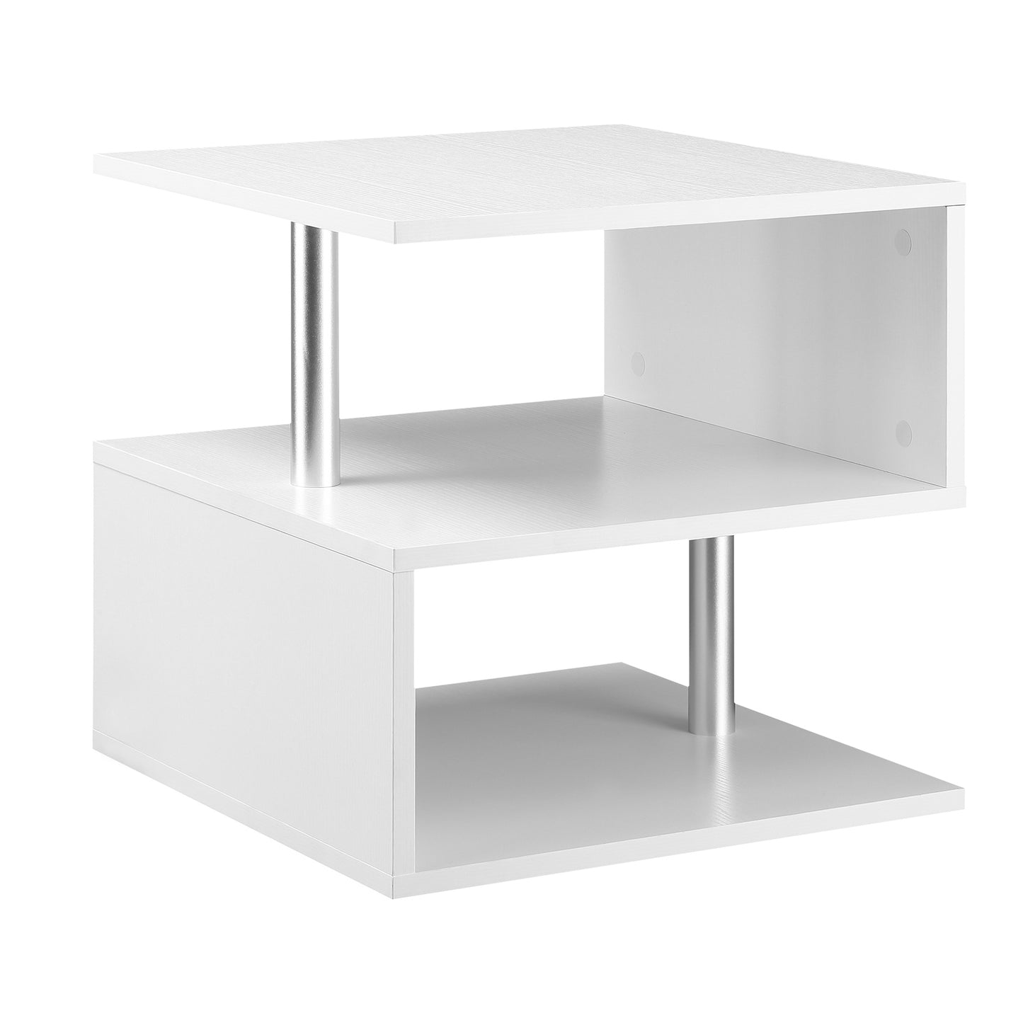 HOMCOM Mesita Auxiliar Mesa Auxiliar Pequeña Mesa para Sofá de Forma S con Compartimento Abierto Diseño Moderno 50x50x50 cm Blanco