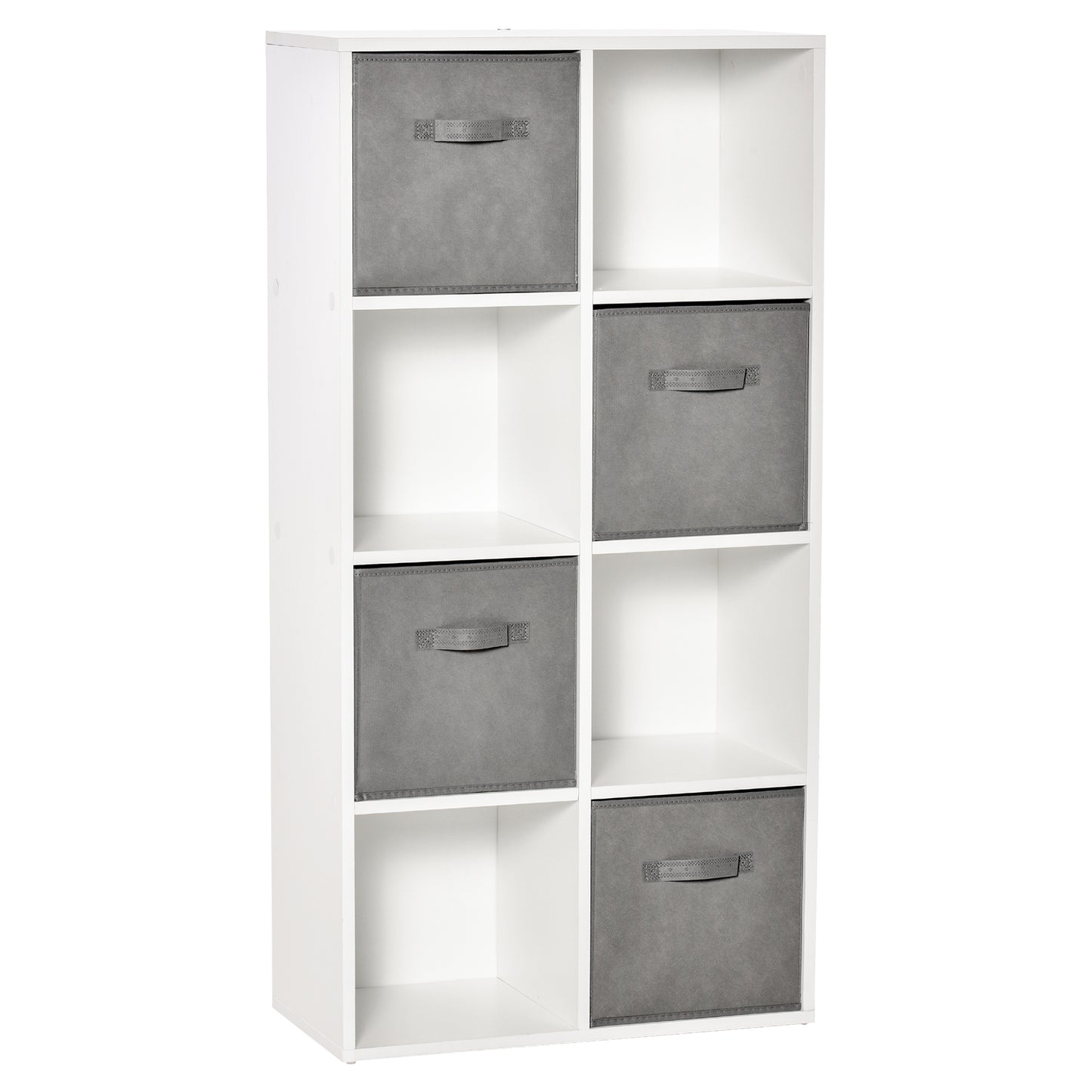 HOMCOM Estantería para Libros de 8 Cubos Librería Modular con 4 Cajones Extraíbles de Tela no Tejida para Oficina Estudio Dormitorio 61,5x30x121,6 cm Blanco y Gris