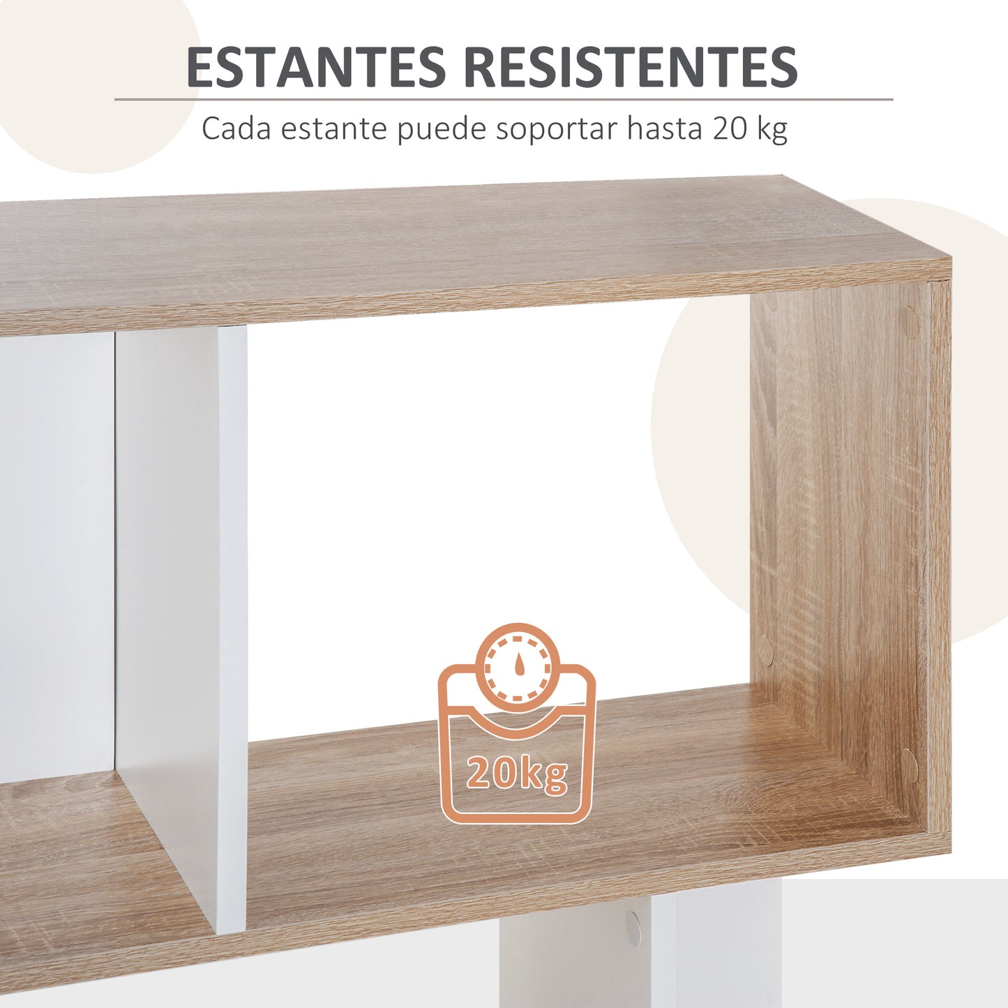 HOMCOM Estantería Librería de 5 Niveles Estantería de Madera Estantería para Libros en Forma de S Diseño Moderno para Salón Oficina 60x24x184,5 cm Blanco y Madera