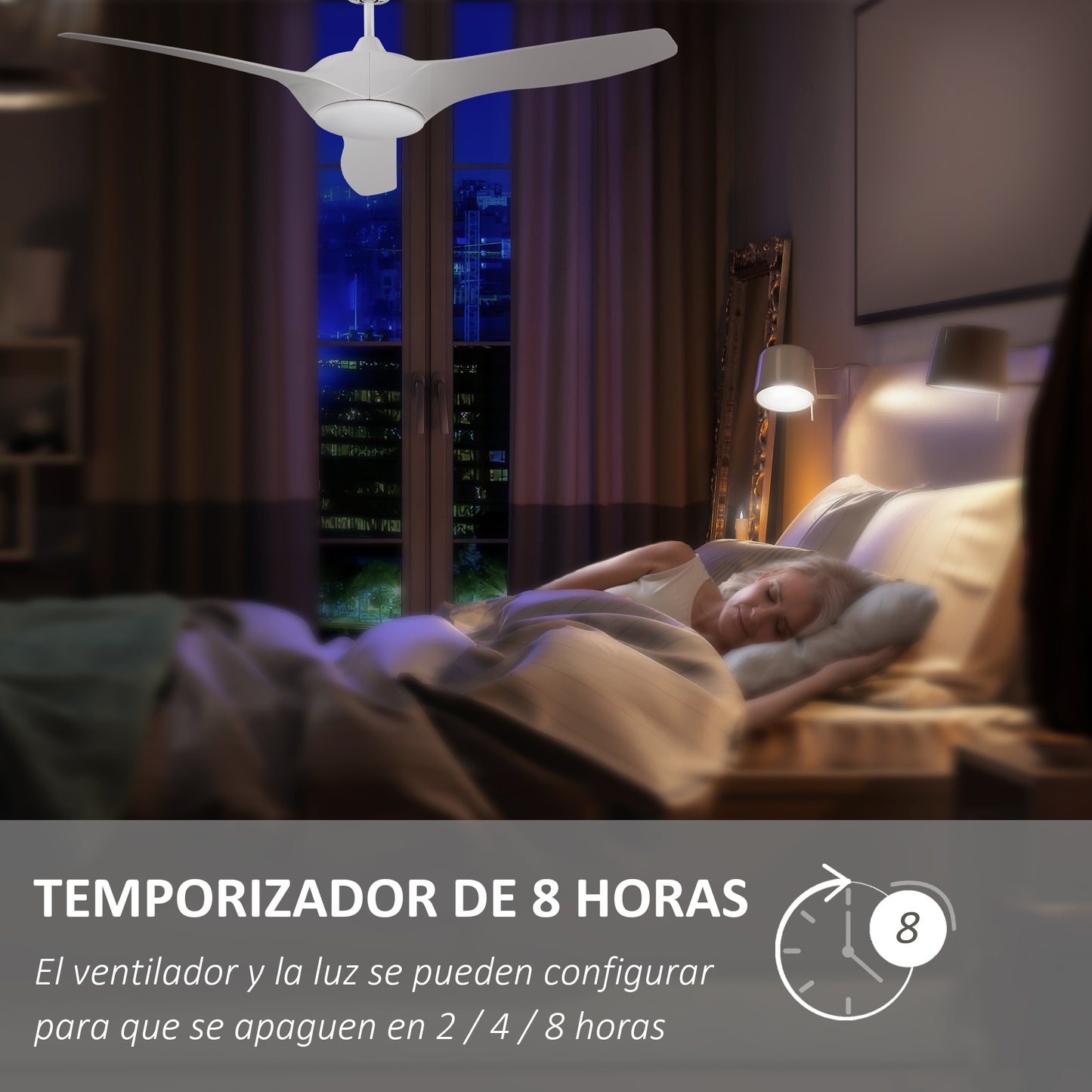 HOMCOM Ventilador de Techo con Luz LED Motor Diámetro 132 cm Mando a Distancia 3 Aspas Reversibles 6 Velocidades y Temporizador Silencioso para Dormitorio Salón Comedor Blanco