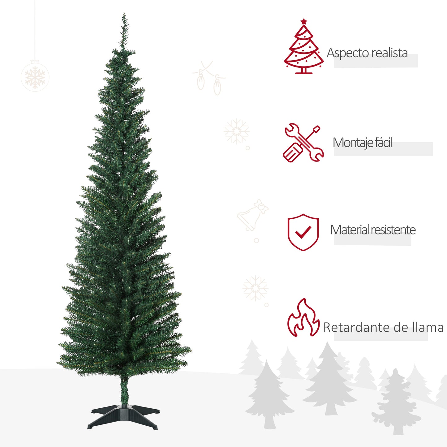 HOMCOM Árbol de Navidad Artificial 180 cm Ignífugo con 390 Puntas de Rama PVC y Soporte de Metal Decoración Navideña para Interiores Fácil de Montar Verde