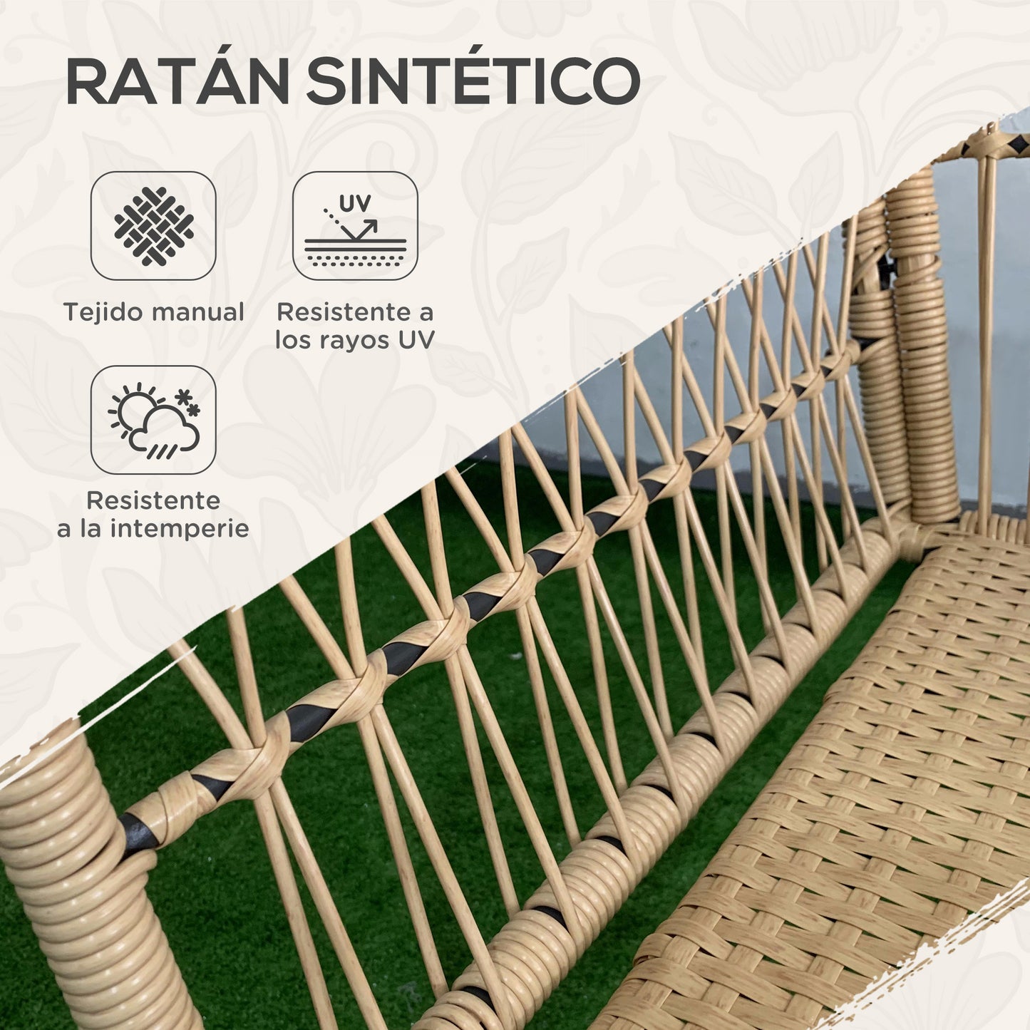 Outsunny Conjunto de Muebles de Jardín Juego de 3 Piezas Sillas y Mesa de Ratán con 2 Sillas 1 Mesa de Centro Redonda y Cojines para Terraza Césped Balcón Natural