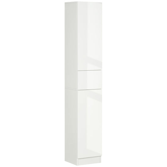 kleankin Armario Alto de Baño con 1 Cajón y 5 Estantes Abiertos Columna Auxiliar de Baño para Salón Aseo Dormitorio Estilo Moderno 30x28x170 cm Blanco