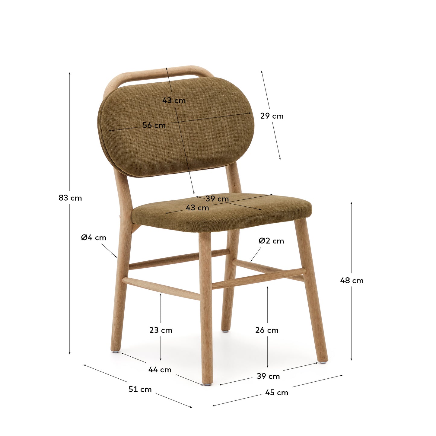 Silla Helda de chenilla verde y madera maciza de roble FSC Mix Credit