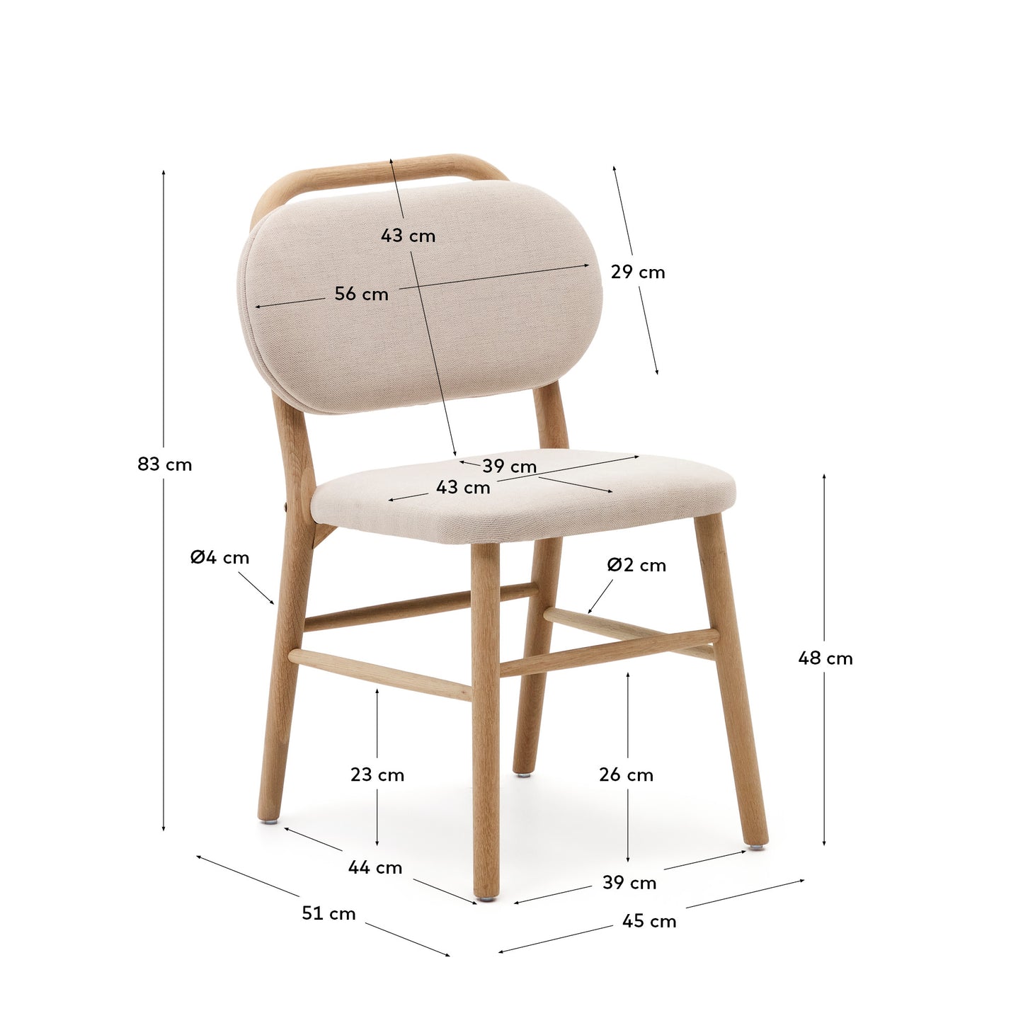 Silla Helda de chenilla beige y madera maciza de roble FSC Mix Credit