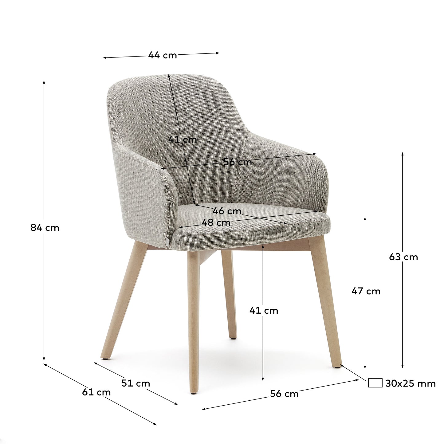 Silla Nelida de chenilla marrón y madera maciza de haya con acabado natural FSC 100%