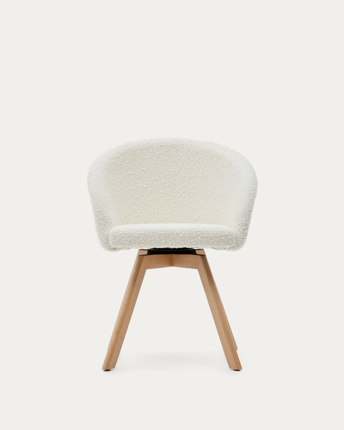 Silla giratoria Marvin borreguito blanco y patas de madera maciza haya acabado natural