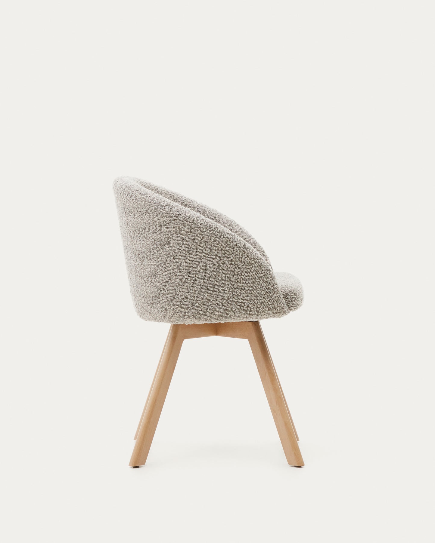 Silla giratoria Marvin borreguito gris y patas de madera maciza haya con acabado natural