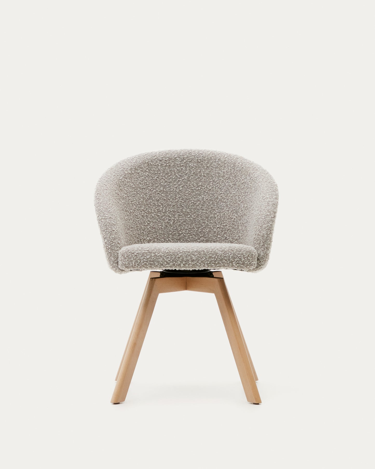 Silla giratoria Marvin borreguito gris y patas de madera maciza haya con acabado natural